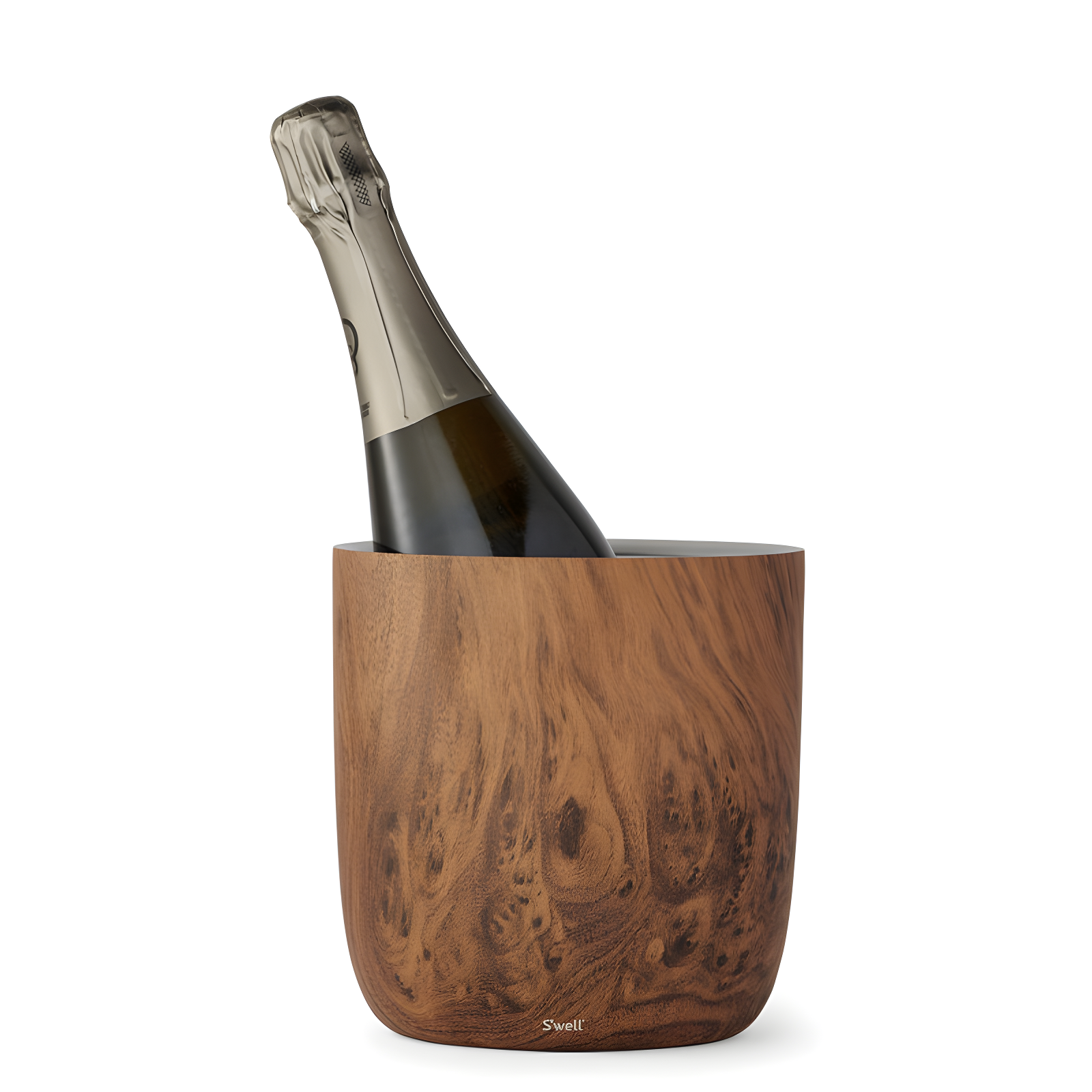 S'well Wood Triple-Layered Vacuum-Insulated Stainless Steel Ice Bucket with Tongs, Teakwood
