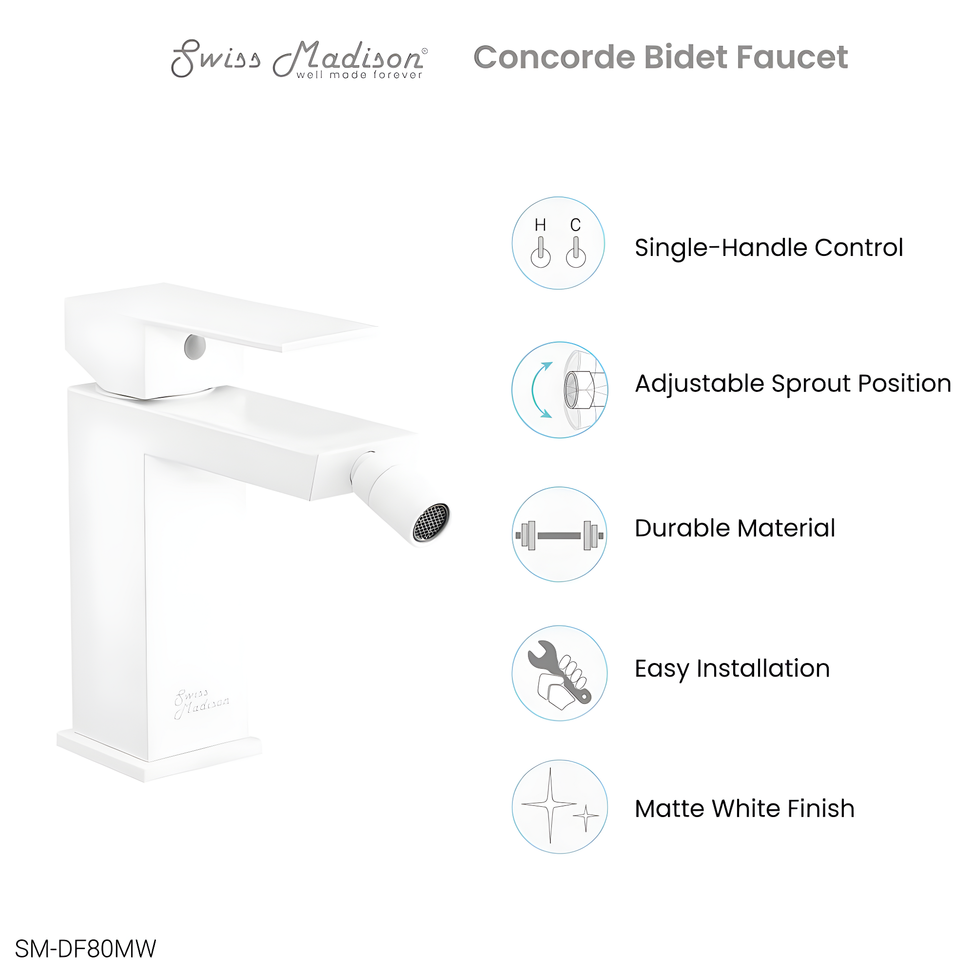 Swiss Madison SM-DF80MW Concorde Bidet Faucet in Matte White