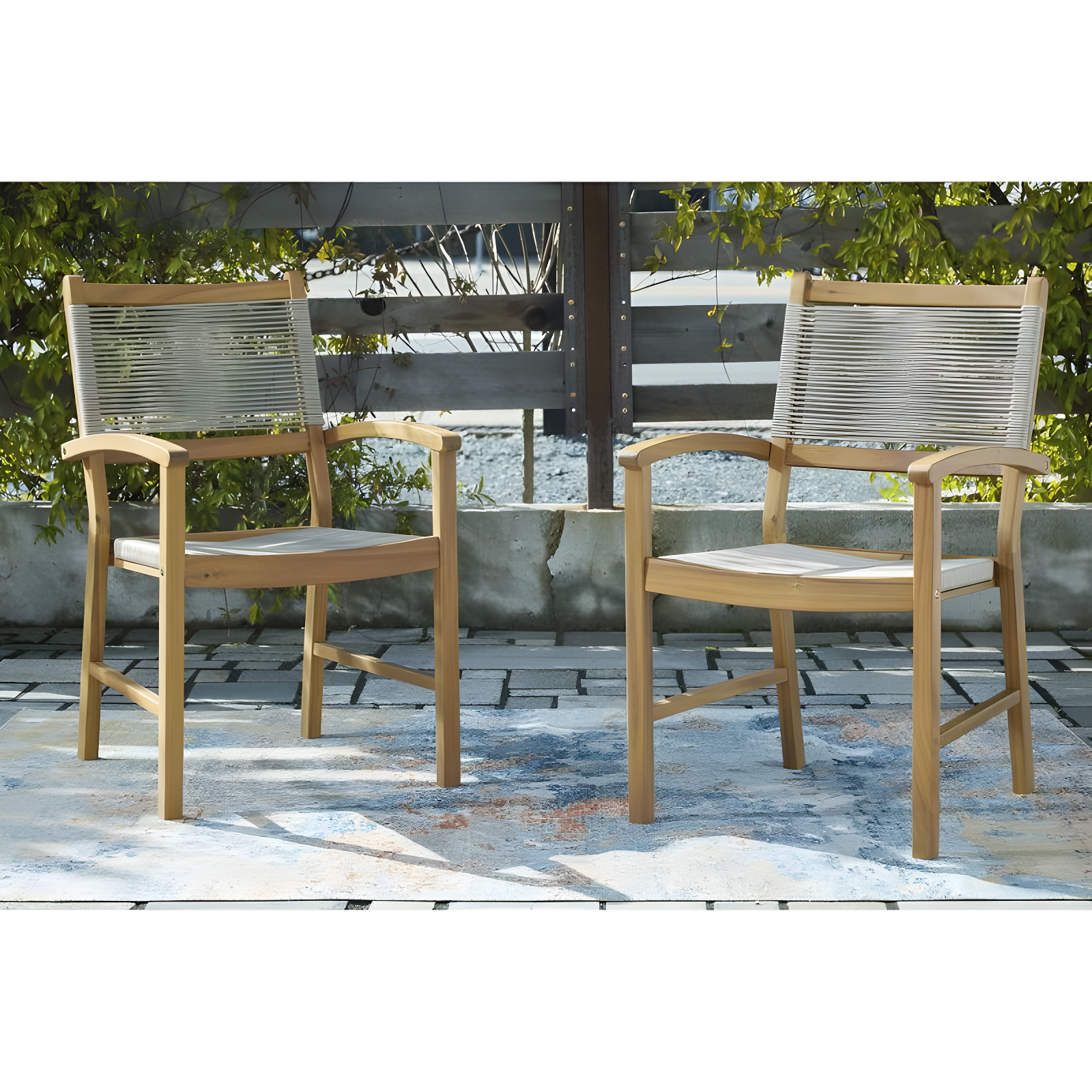 Signature Design by Ashley Janiyah Rope Back Outdoor Dining Arm Chair (Set of 2), Light Brown