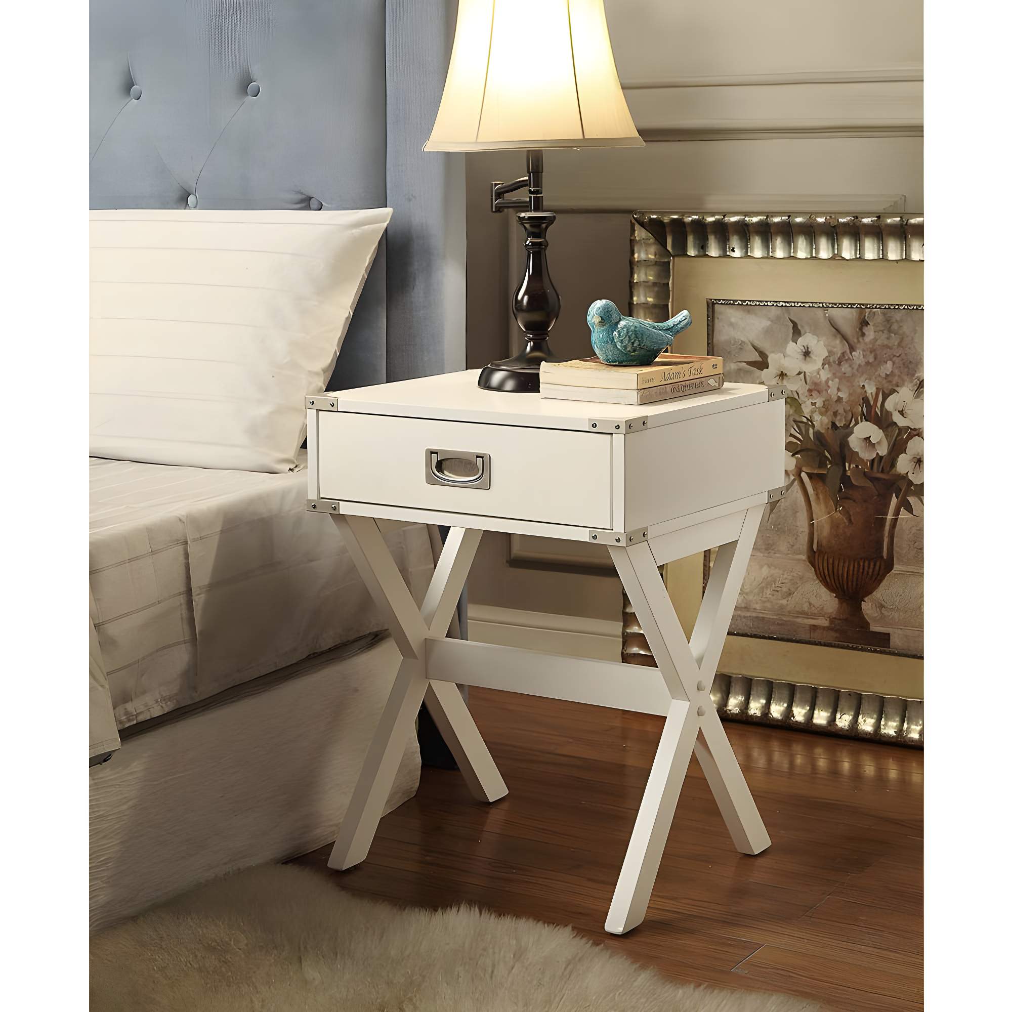 Hassch Rustic Nightstand Wood End Table Side Table with 1 Storage Drawers, White