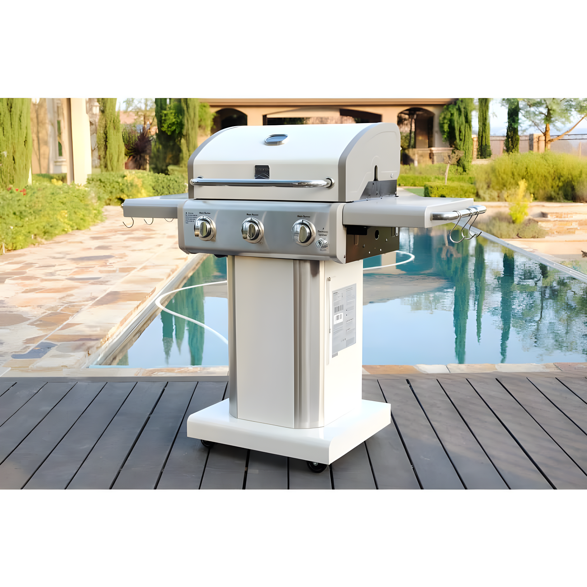 Kenmore 3-Burner Propane Gas Grill with Foldable Side Tables for Outdoor BBQ