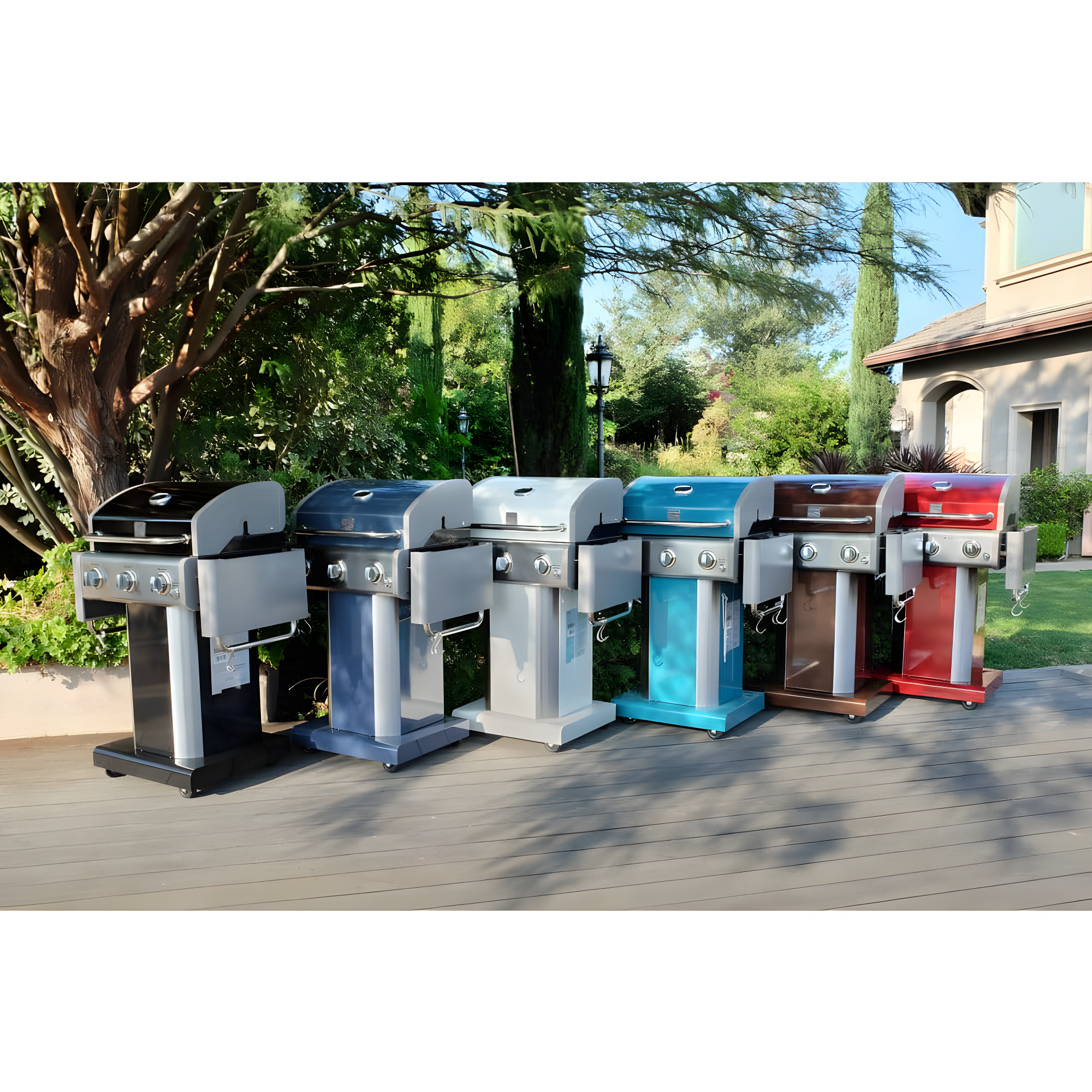 Kenmore 3-Burner Propane Gas Grill with Foldable Side Tables for Outdoor BBQ