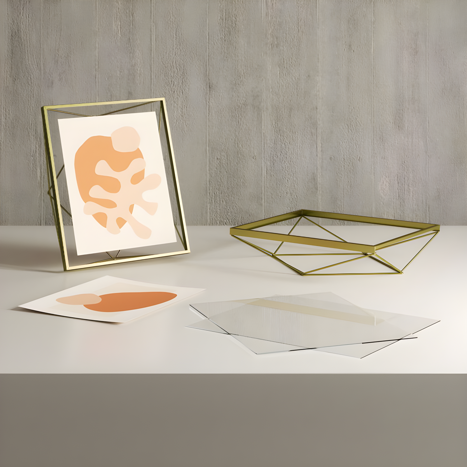 Umbra 8"x10" Prisma Picture Frame Matte Brass: Modern Steel Construction, Freestanding or Wall Mount, Novelty Shape