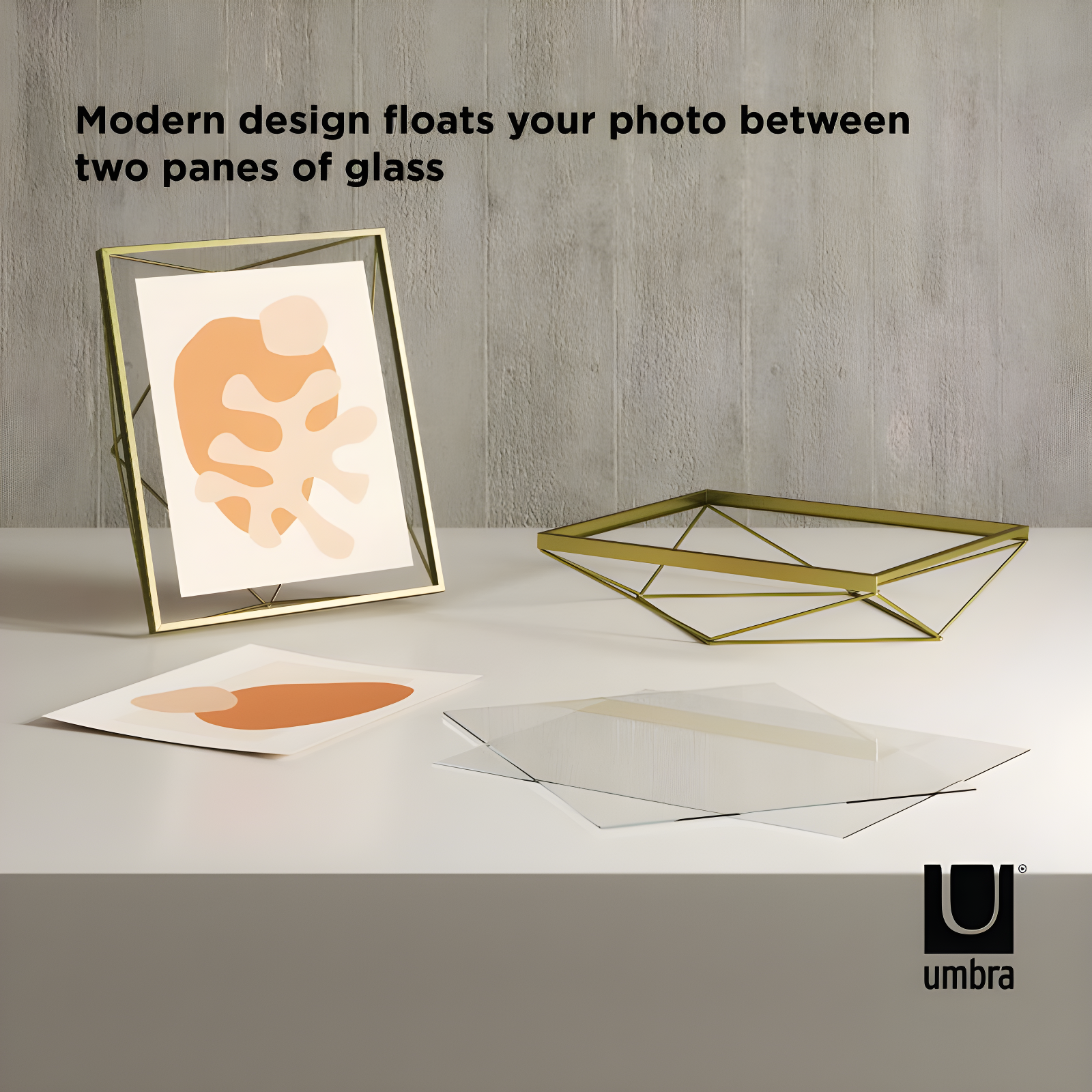 Umbra 8"x10" Prisma Picture Frame Matte Brass: Modern Steel Construction, Freestanding or Wall Mount, Novelty Shape