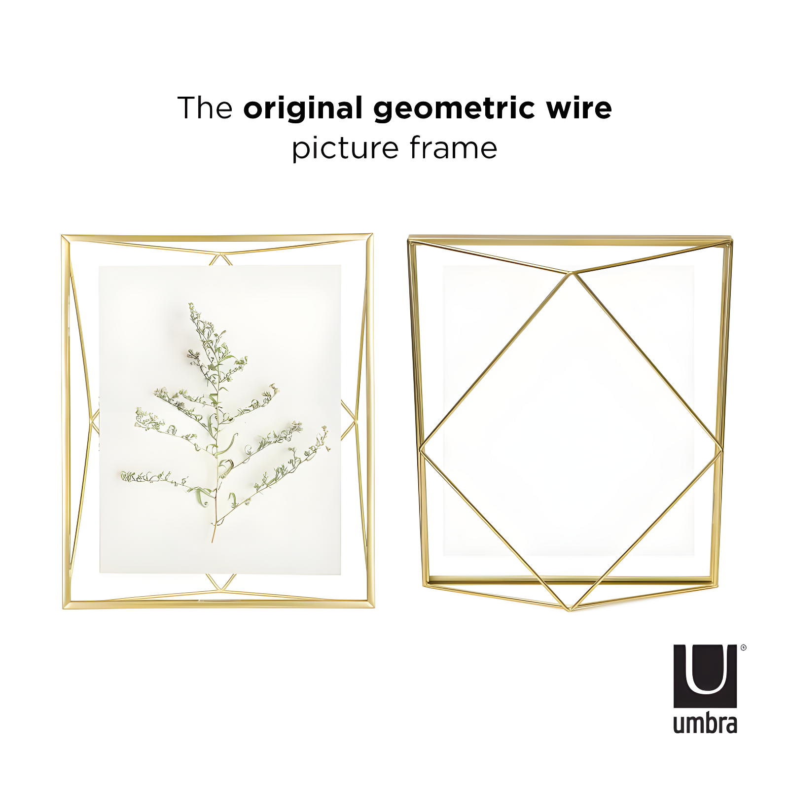 Umbra 8"x10" Prisma Picture Frame Matte Brass: Modern Steel Construction, Freestanding or Wall Mount, Novelty Shape