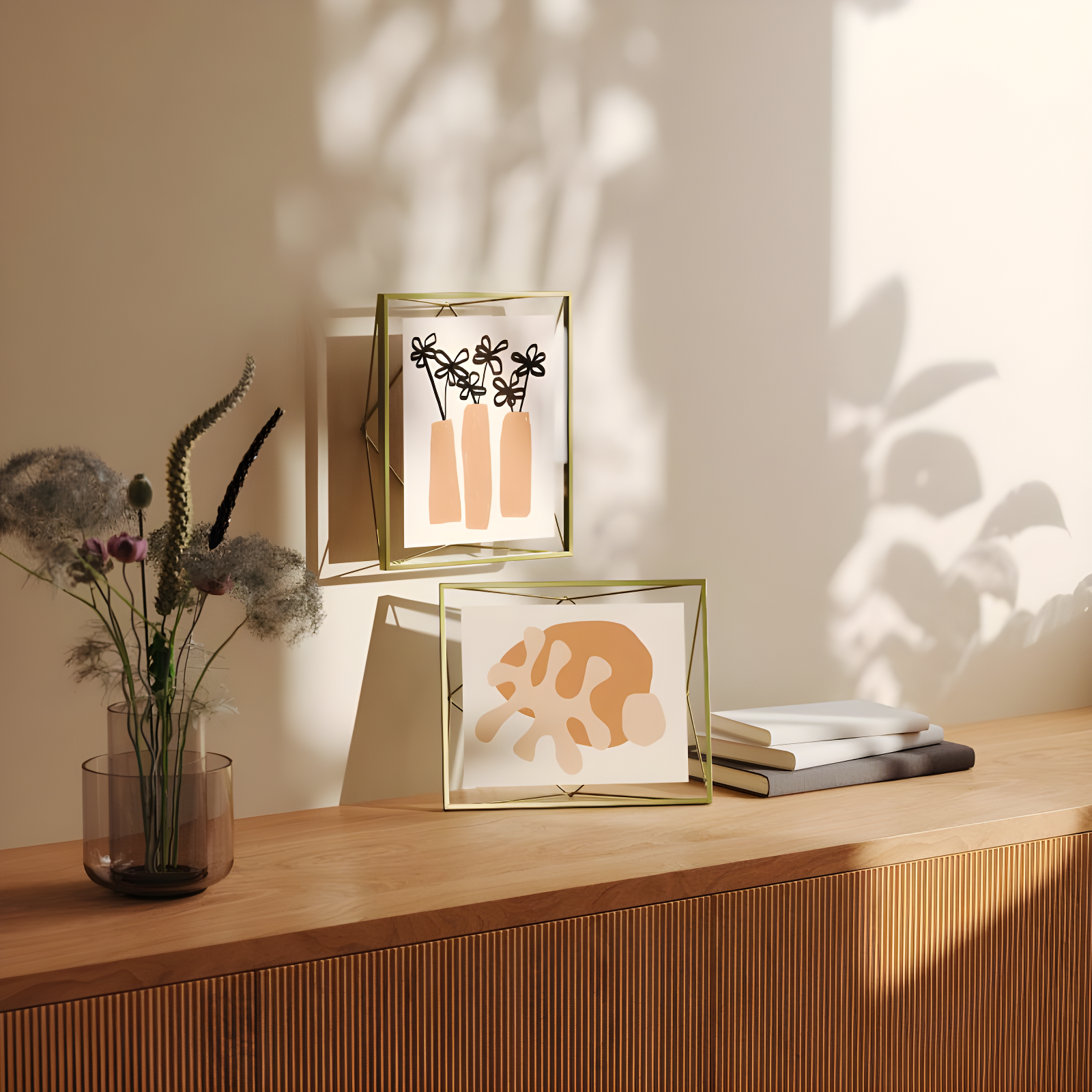 Umbra 8"x10" Prisma Picture Frame Matte Brass: Modern Steel Construction, Freestanding or Wall Mount, Novelty Shape