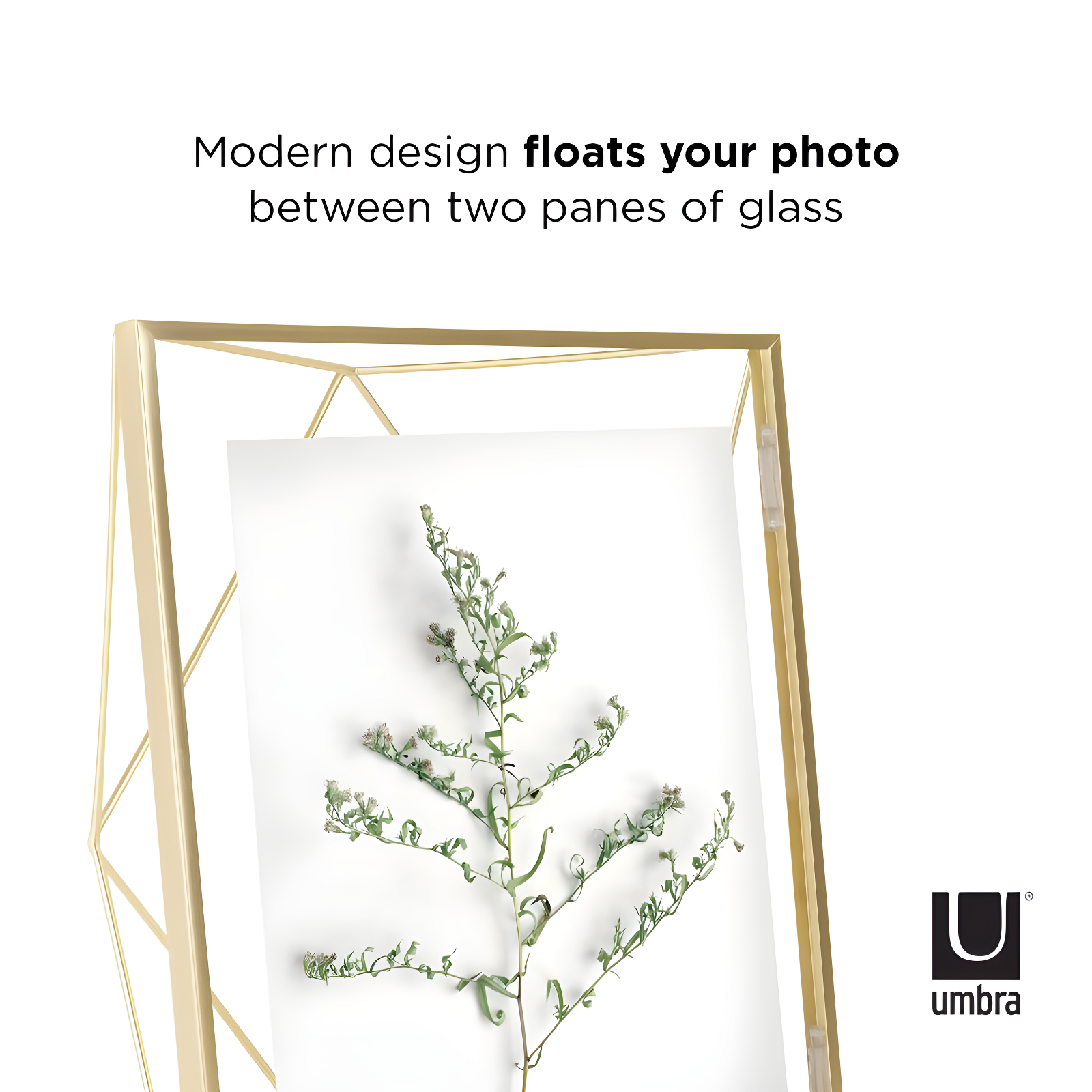 Umbra 8"x10" Prisma Picture Frame Matte Brass: Modern Steel Construction, Freestanding or Wall Mount, Novelty Shape