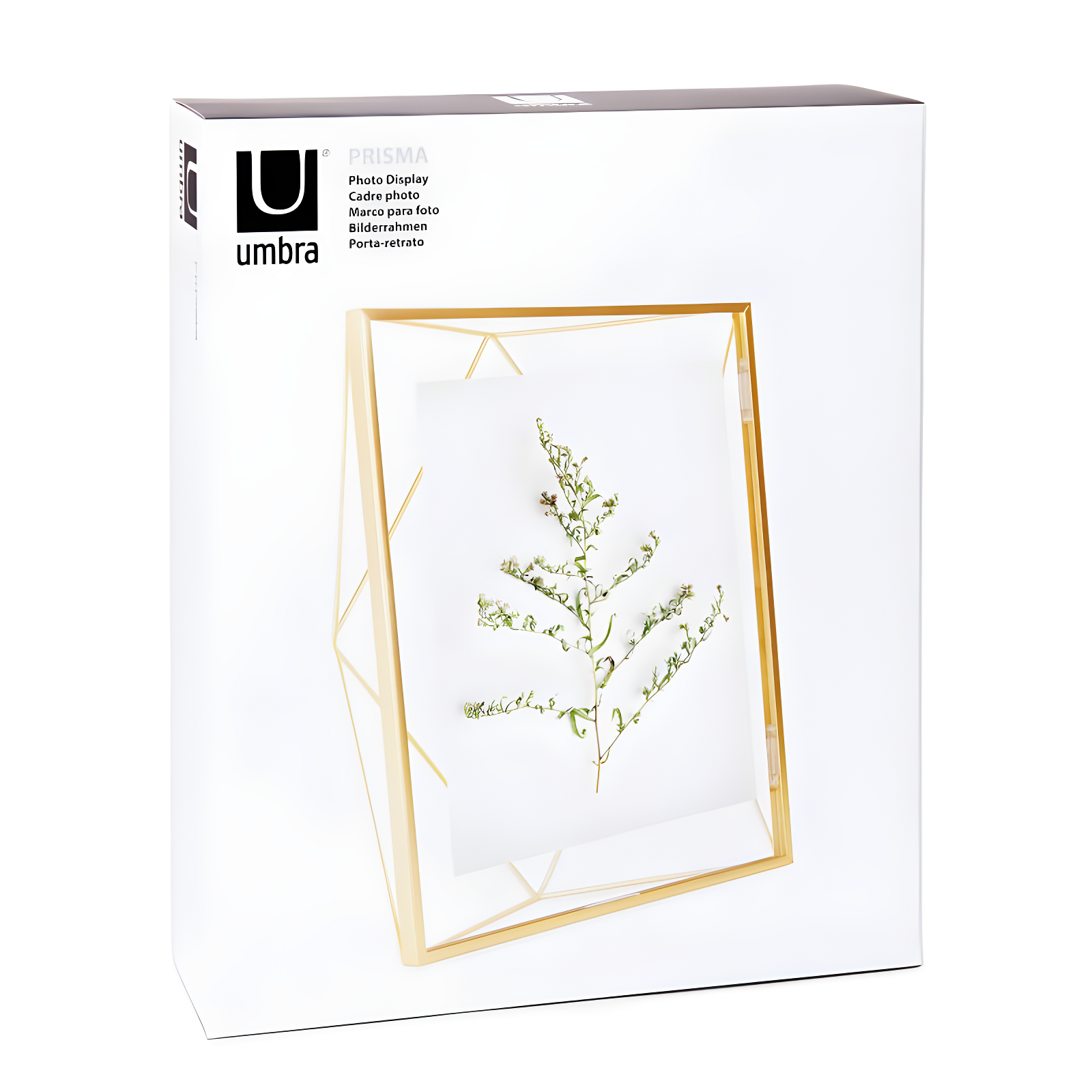 Umbra 8"x10" Prisma Picture Frame Matte Brass: Modern Steel Construction, Freestanding or Wall Mount, Novelty Shape