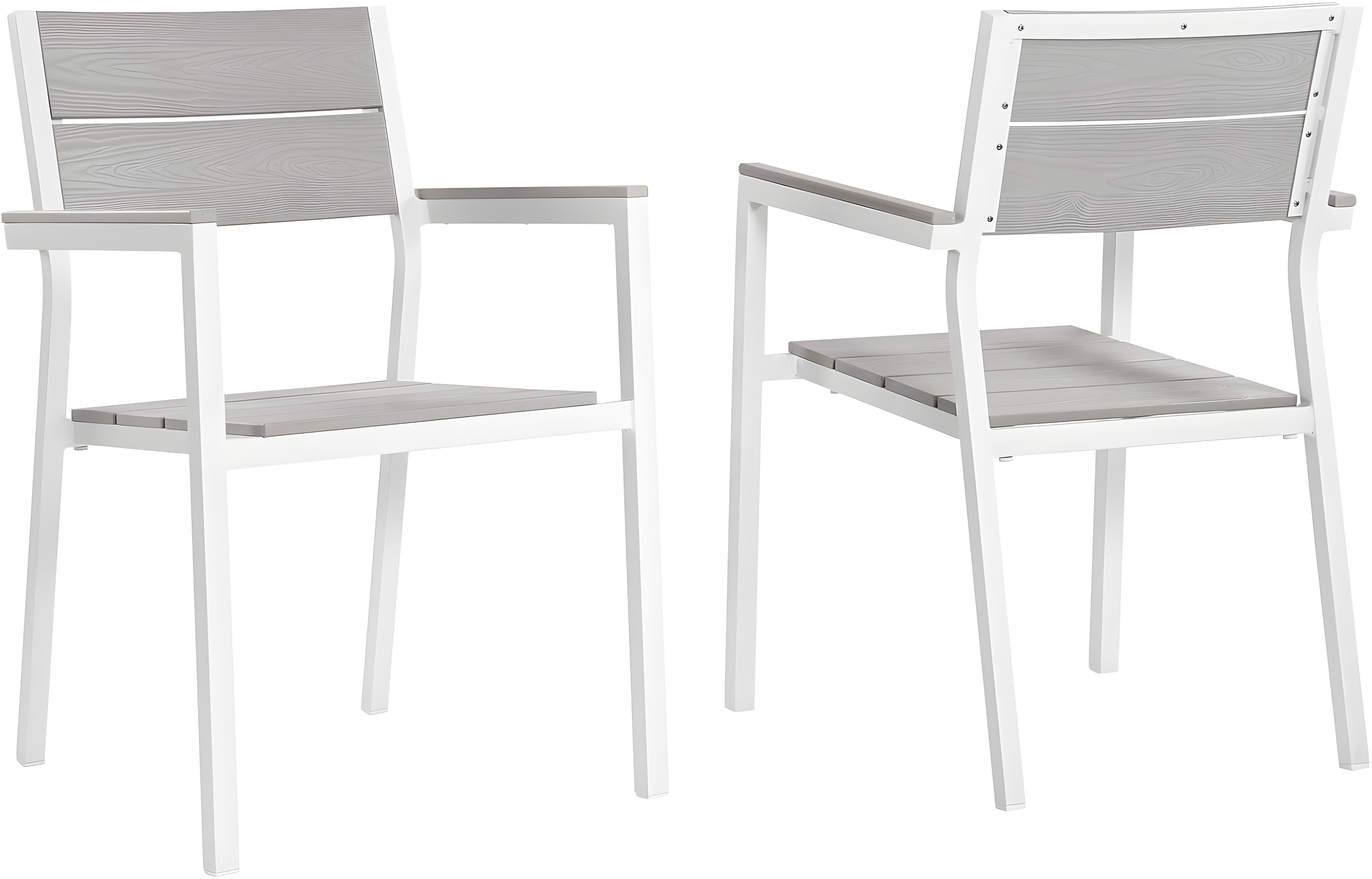 BSD National Supplies Maine Aluminum Outdoor Patio Two Arm Chairs in White Light Gray by Modway (Set of 2)