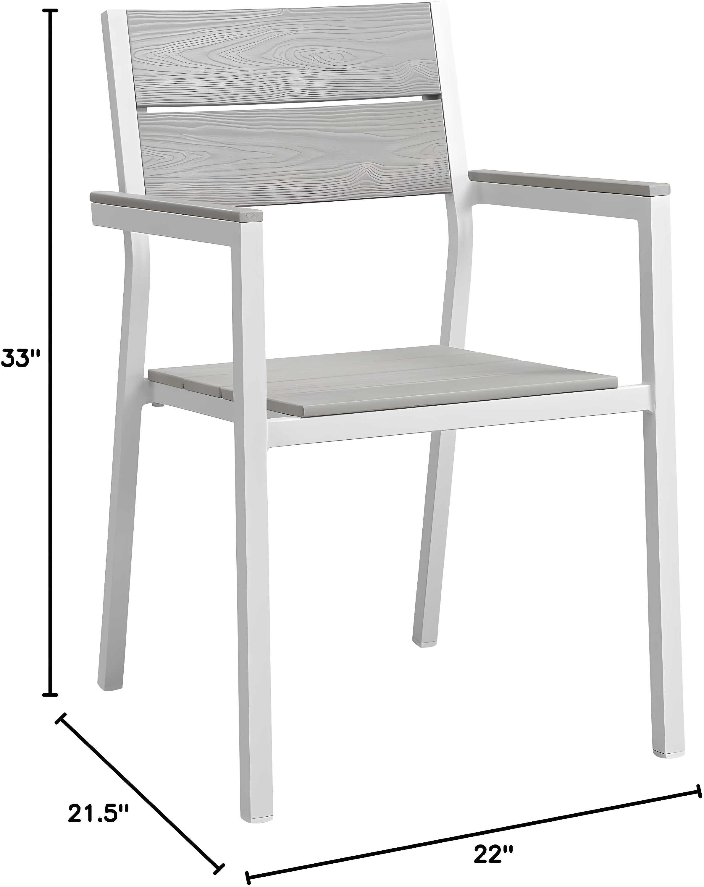 BSD National Supplies Maine Aluminum Outdoor Patio Two Arm Chairs in White Light Gray by Modway (Set of 2)