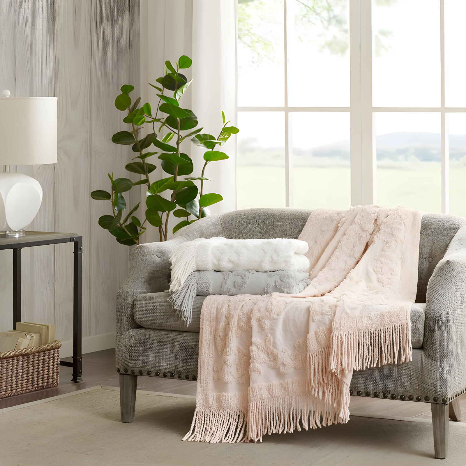 Madison Park Chloe 100% Cotton Tufted Chenille Lightweight Throw With Fringe Tassel