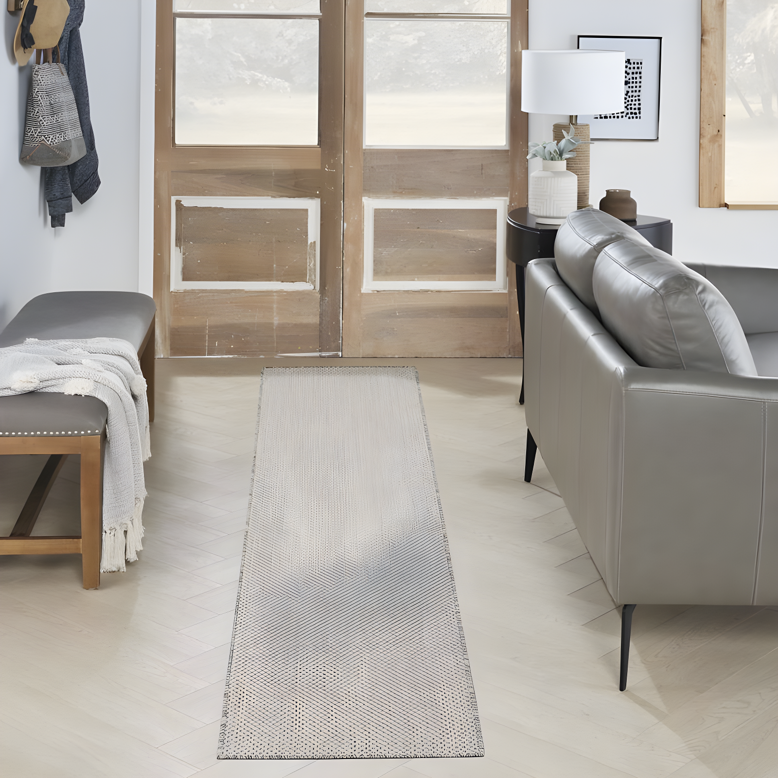 Nourison 2'2" x 8' Courtyard Modern Easy Care Flatweave Indoor Outdoor Runner Rug Ivory/Silver