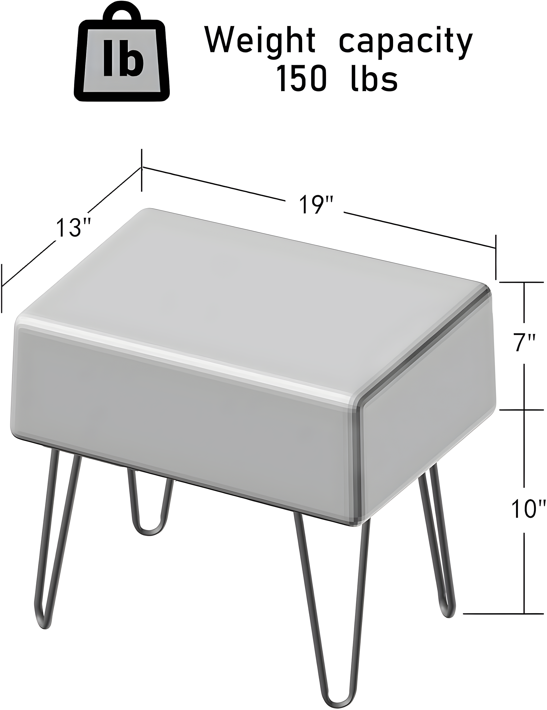 Home Soft Things Super Soft Faux-Fur Upholstered Stool Ottoman, Charcoal, 19"x13"x17"