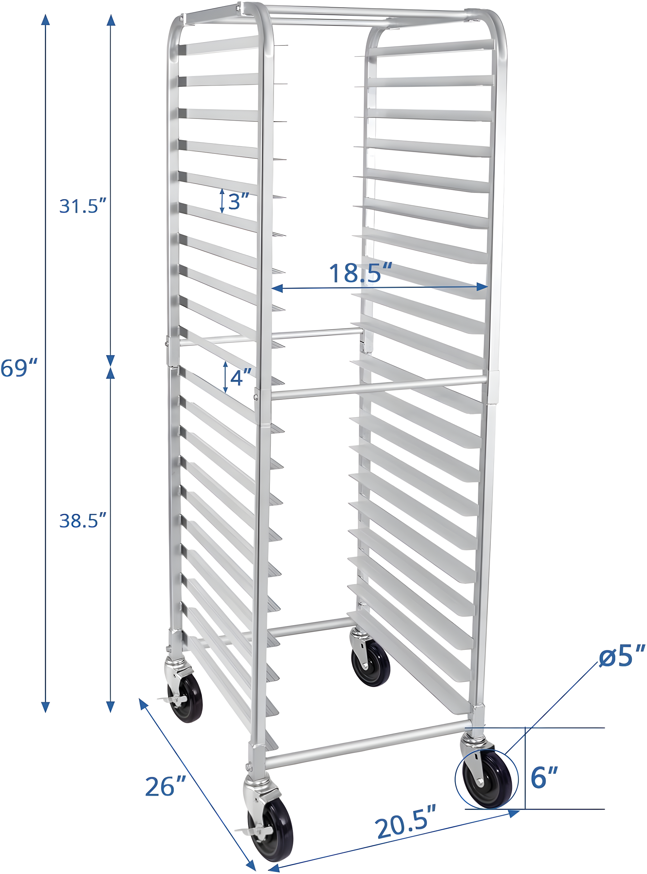 HARDURA Restaurant Equipment 20 Tier Aluminum Sheet Pan Rack with Casters, NSF Home Commercial Kitchen, 20"L×26"W×69"H