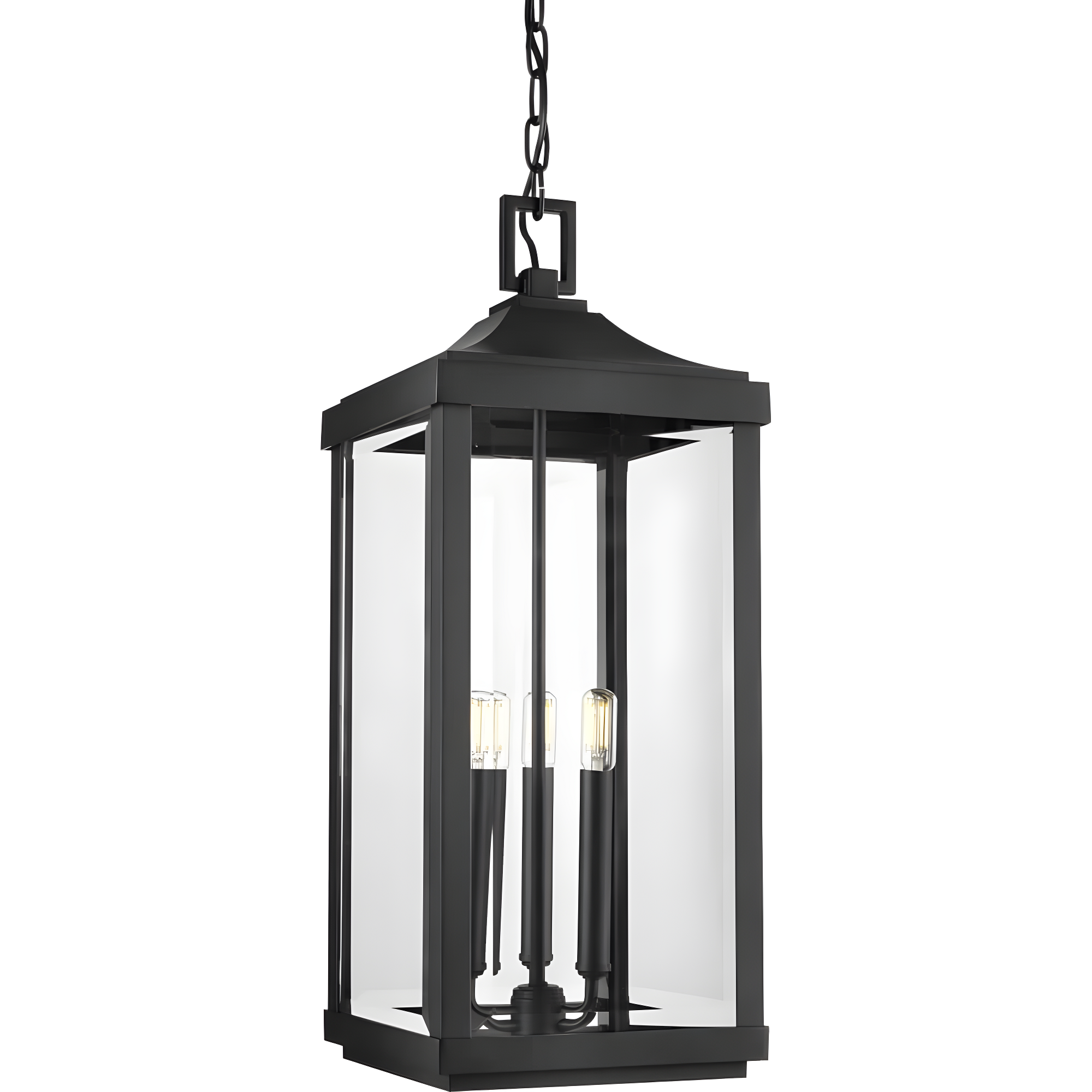 Progress Lighting Gibbes Street 3-Light Outdoor Hanging Lantern, Antique Bronze, Etched White Pillar Shade