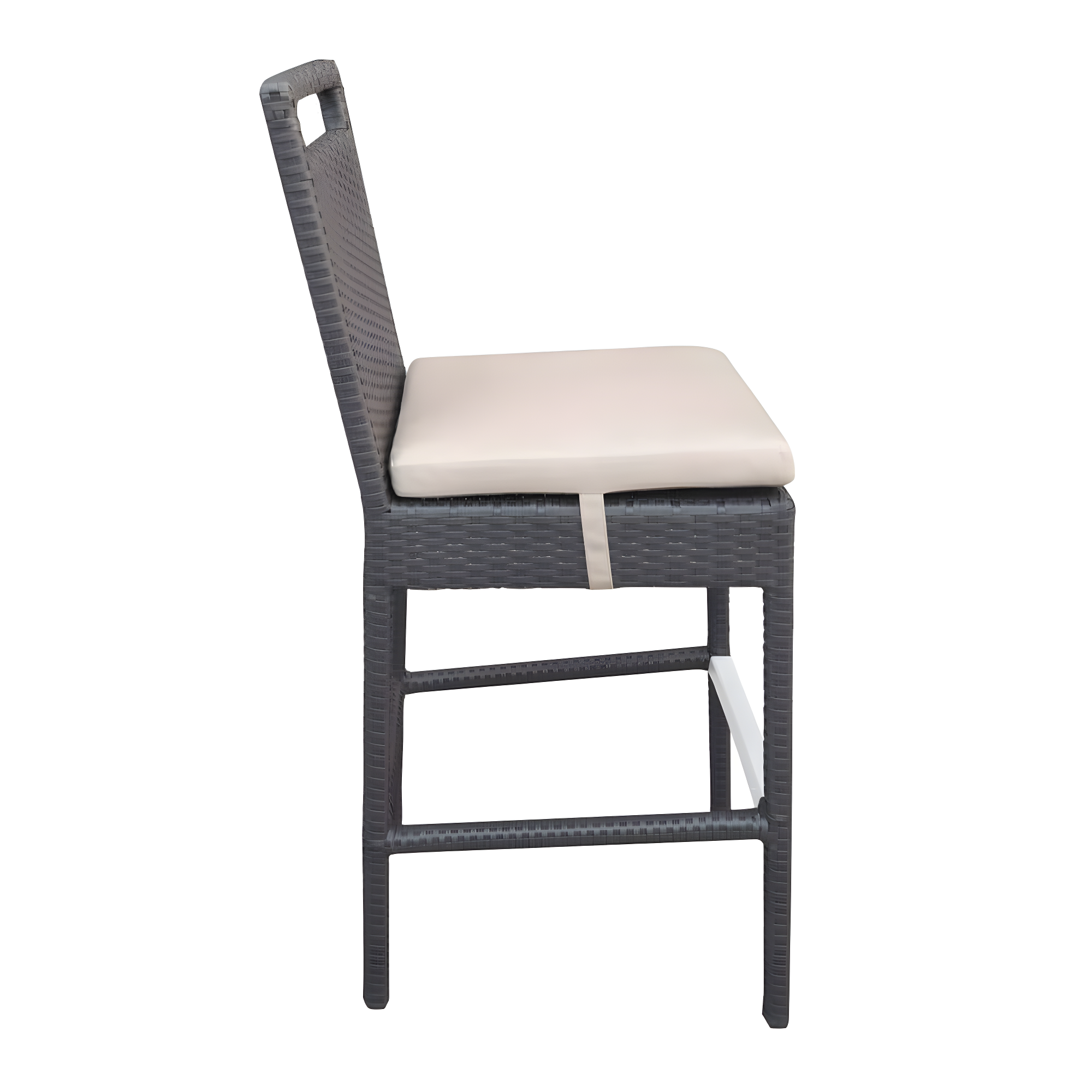 Armen Living Tropez Outdoor Patio Wicker Barstool with Water Resistant Beige Fabric Cushions