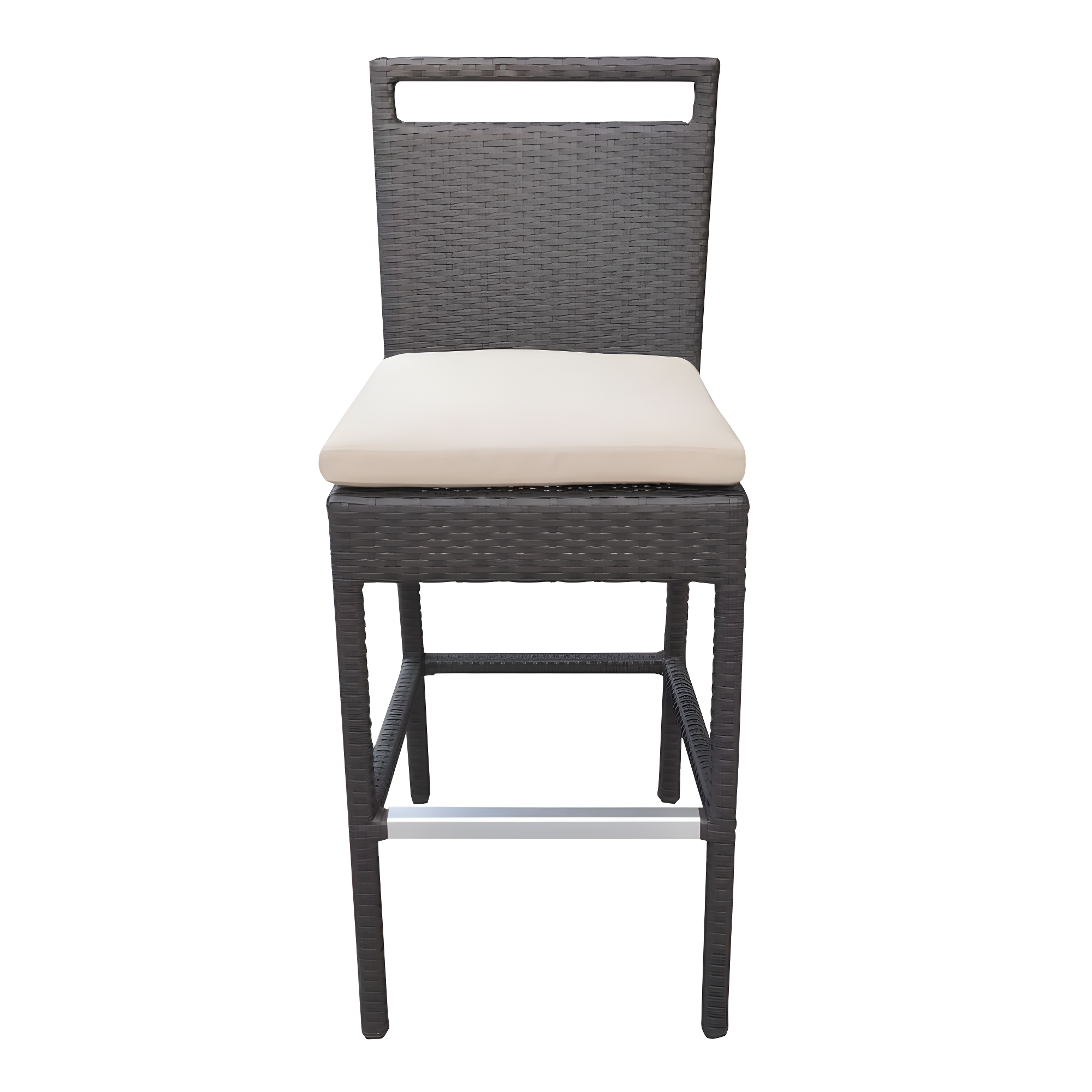 Armen Living Tropez Outdoor Patio Wicker Barstool with Water Resistant Beige Fabric Cushions