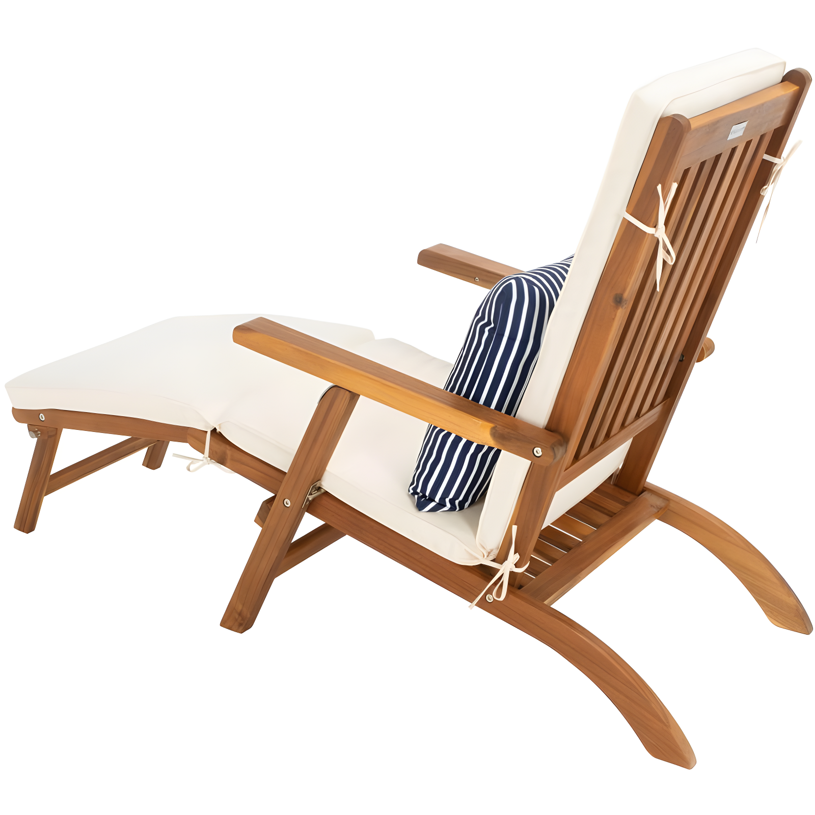 Palmdale Lounge Chair - Outdoor - PAT7015 - Natural/Beige + Blue Stripped Pillow -Safavieh