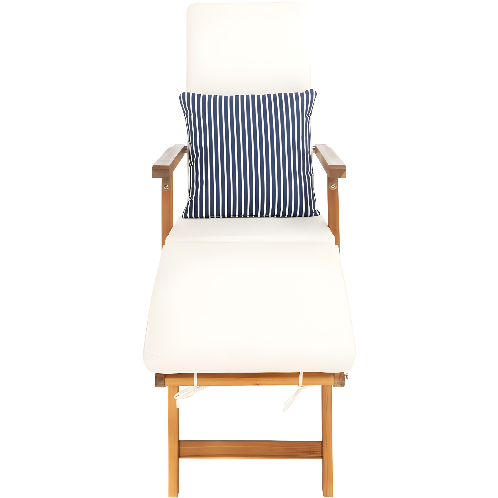 Palmdale Lounge Chair - Outdoor - PAT7015 - Natural/Beige + Blue Stripped Pillow -Safavieh