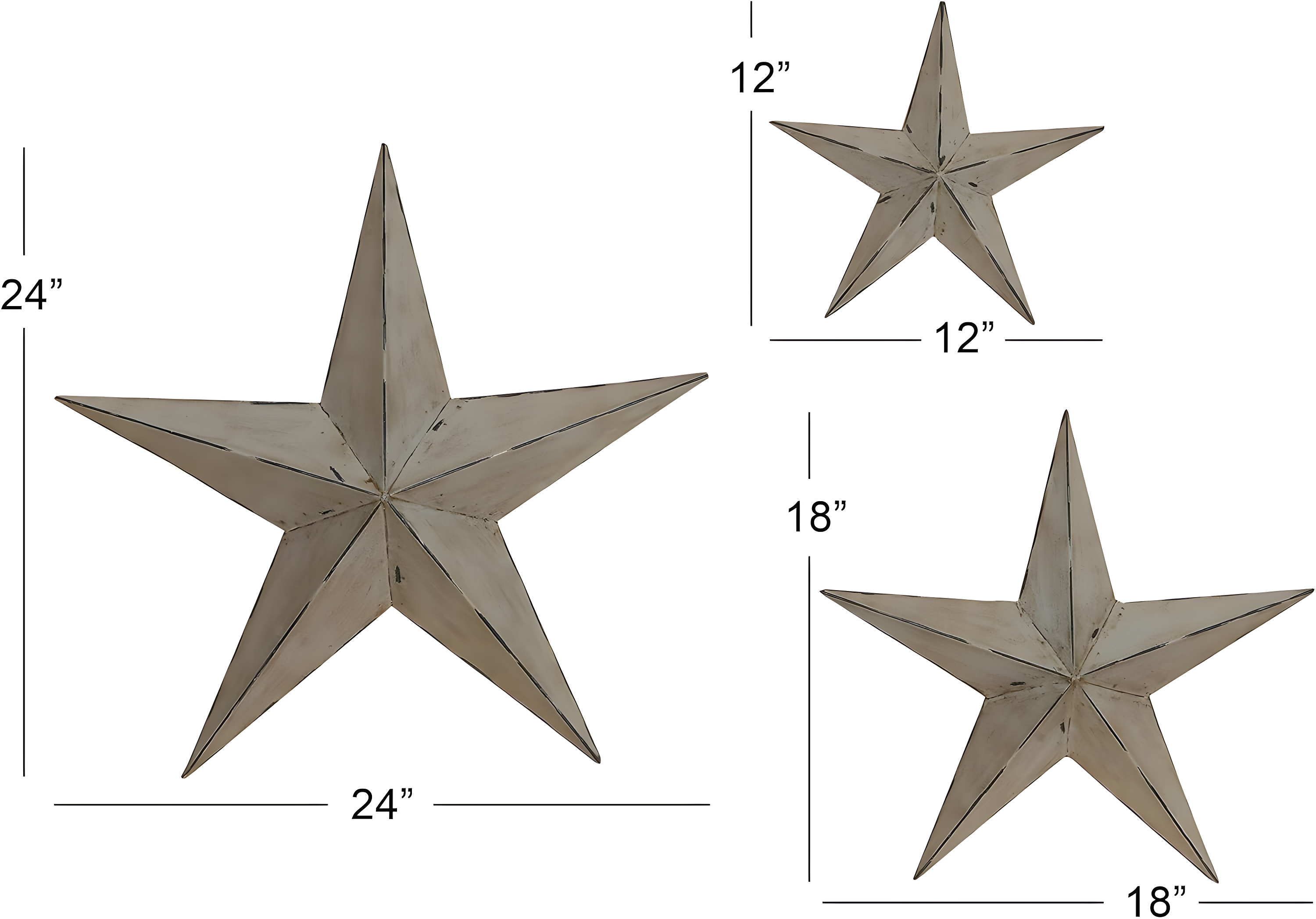 Olivia & May Set of 3 Metal Stars Indoor Outdoor Wall Decors Light Brown : Iron Frame, Farmhouse Style, Vertical Orientation