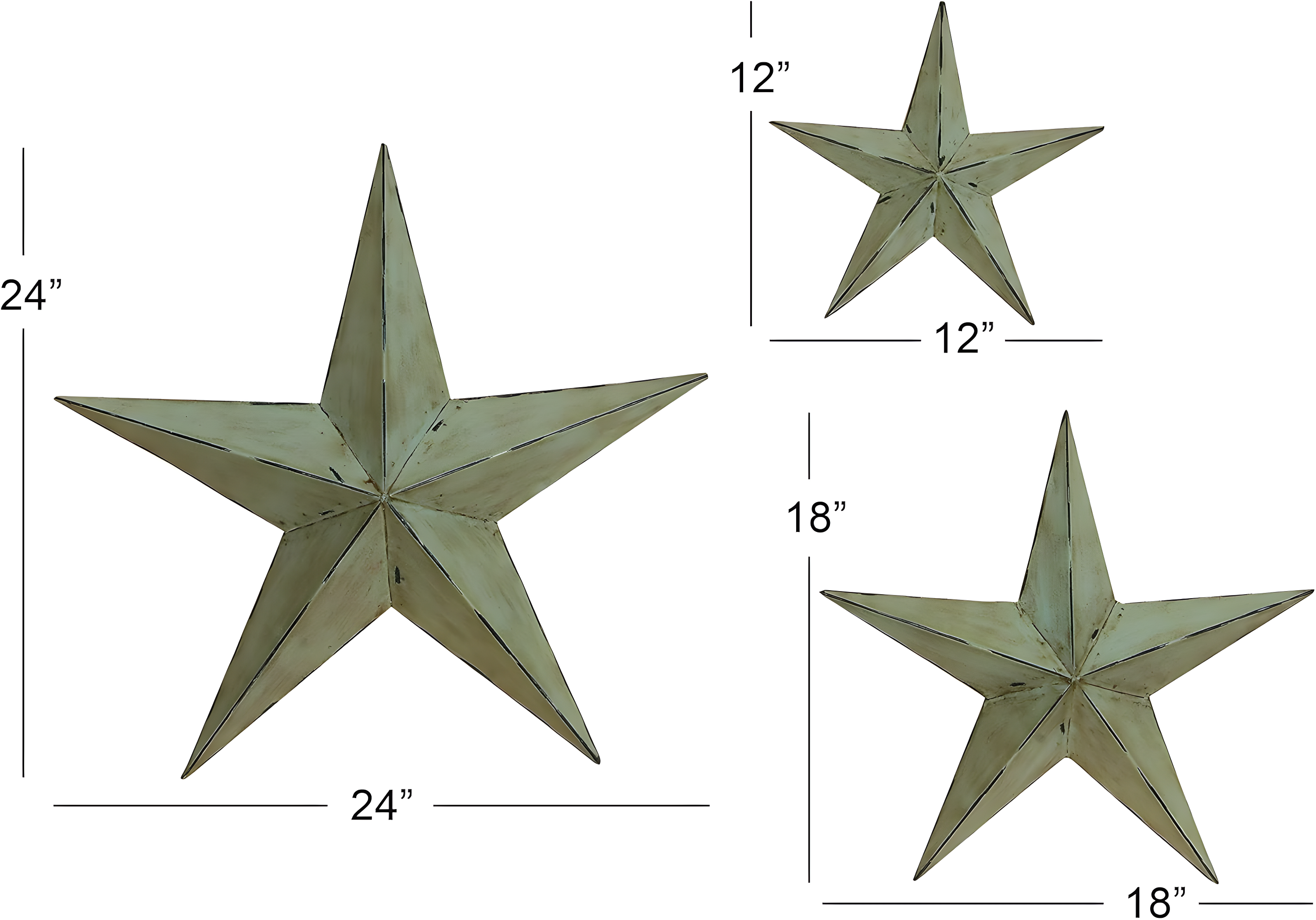Olivia & May Set of 3 Metal Stars Indoor Outdoor Wall Decors Light Brown : Iron Frame, Farmhouse Style, Vertical Orientation