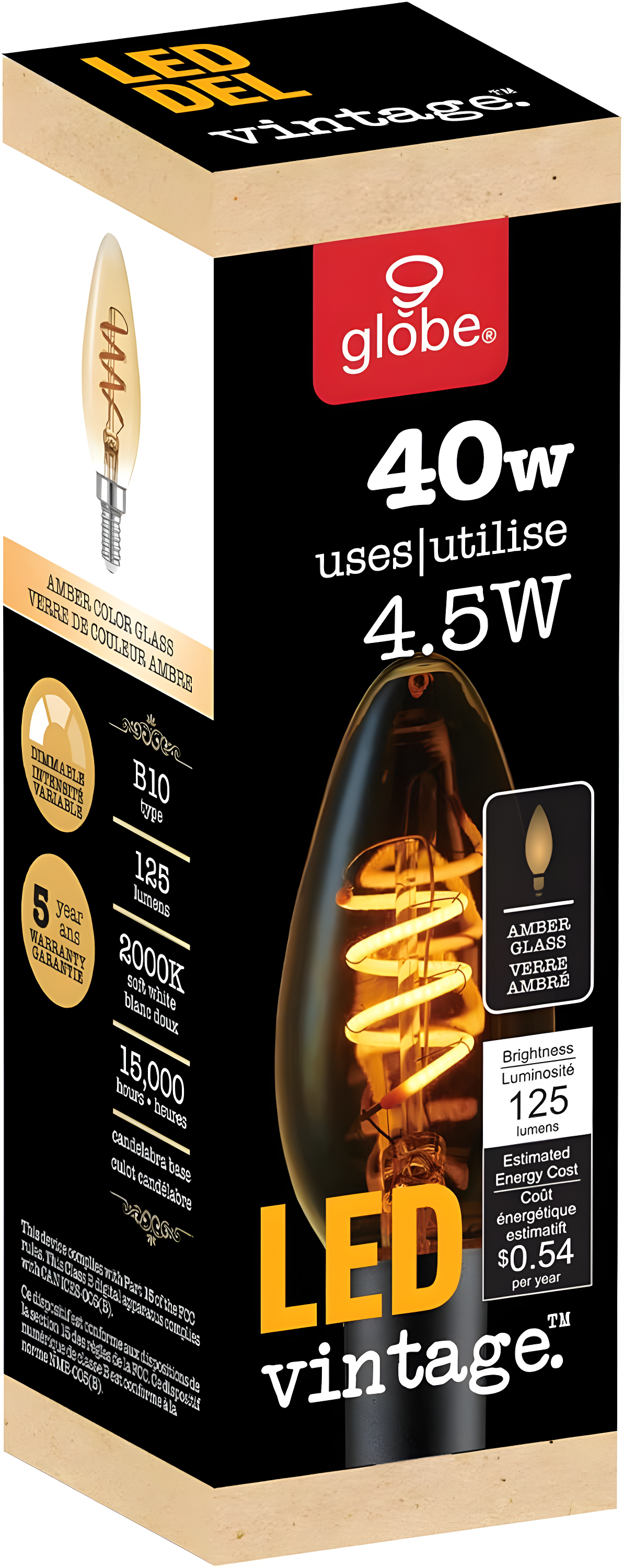 Globe Electric Company 31355 Equivalent E12/Candelabra Dimmable 2000K LED Bulb