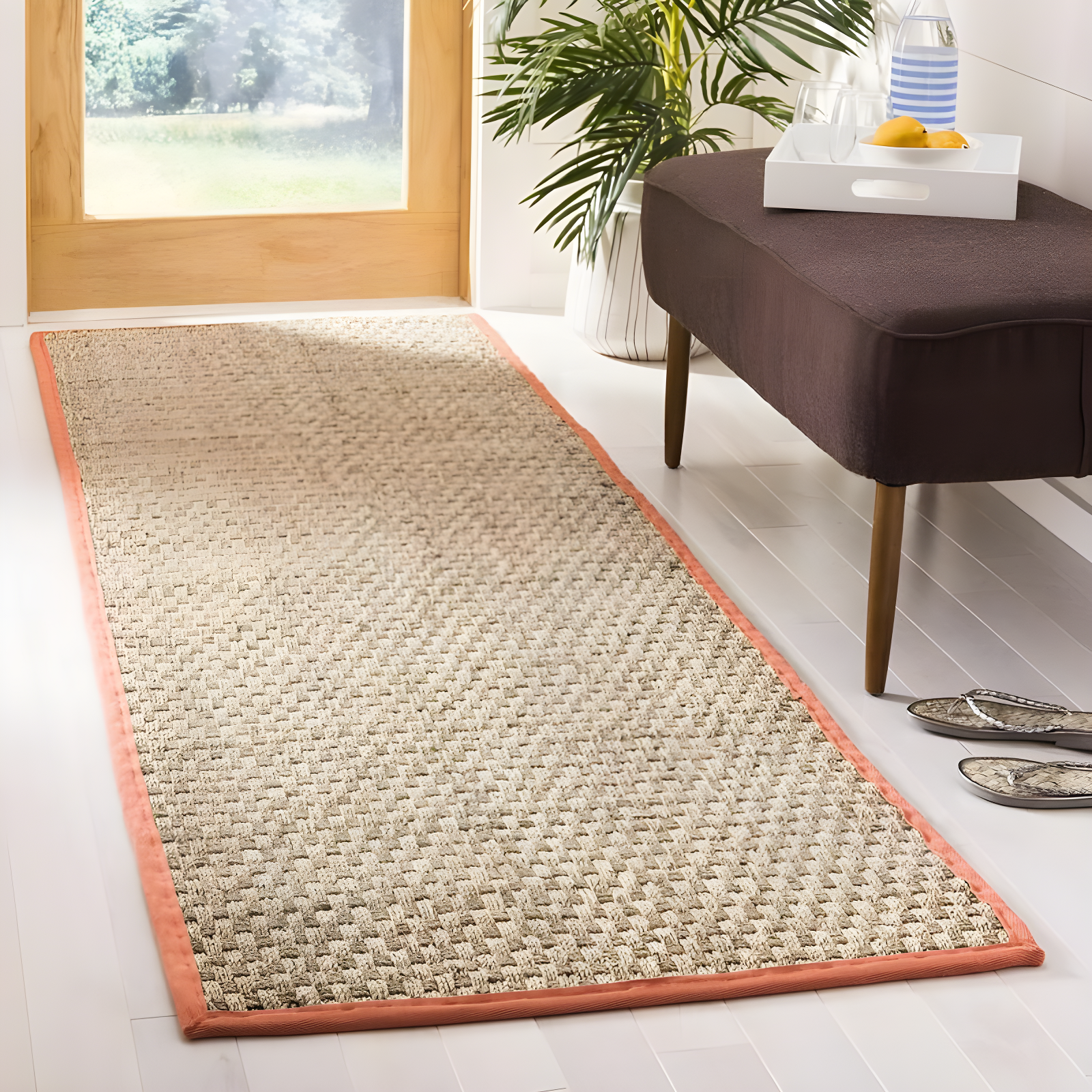 Natural Fiber NF114 Power Loomed Indoor Runner Rug - Natural/Rust - 2'6"x8' - Safavieh.