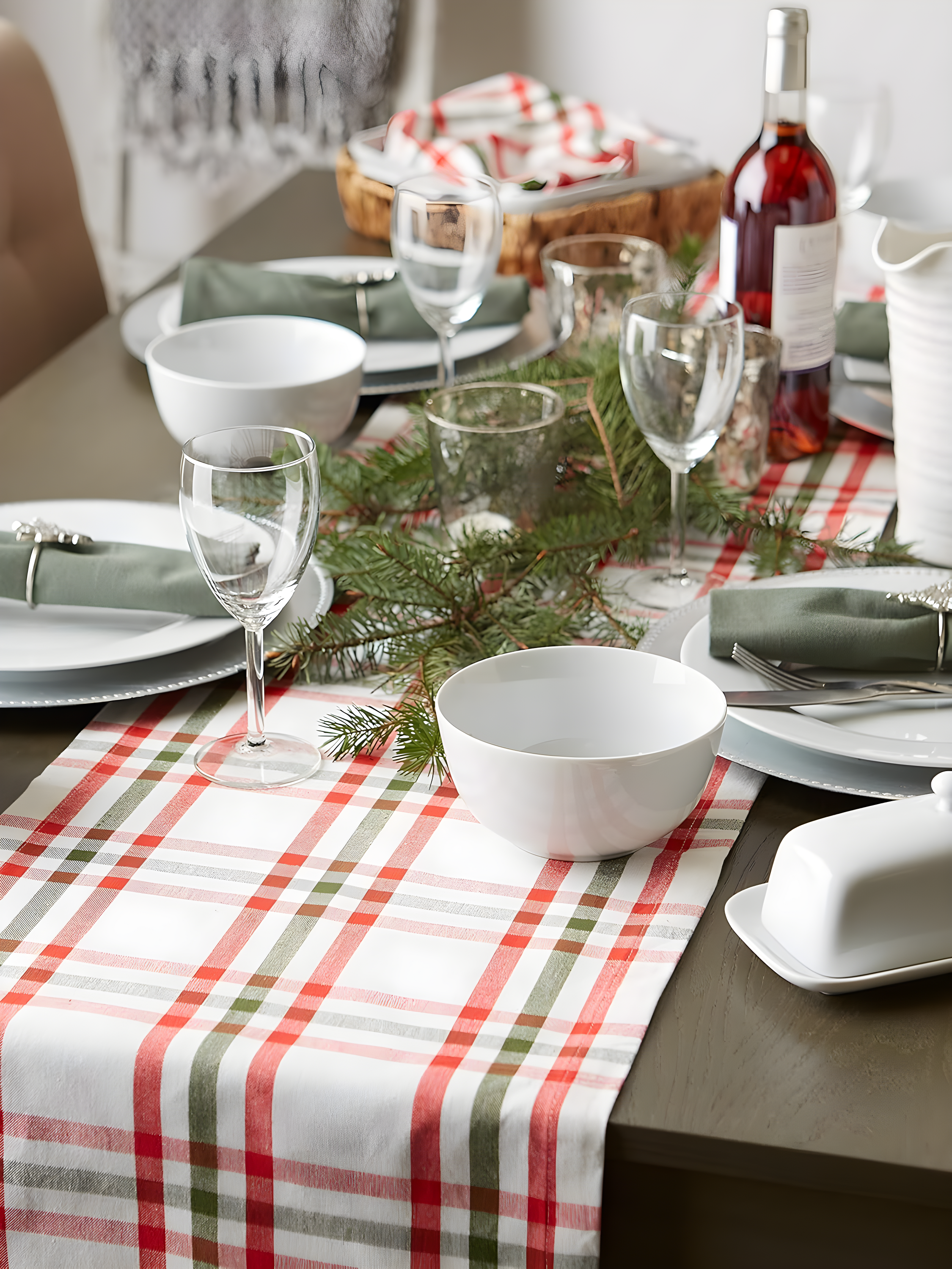 Design Imports  Christmas Nutcracker Plaid Table Runner, Red/Green, 14X108"