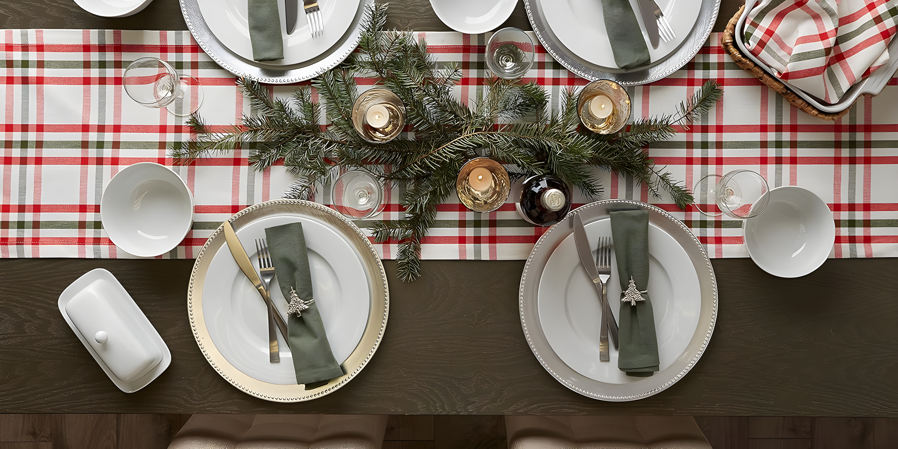 Design Imports  Christmas Nutcracker Plaid Table Runner, Red/Green, 14X108"