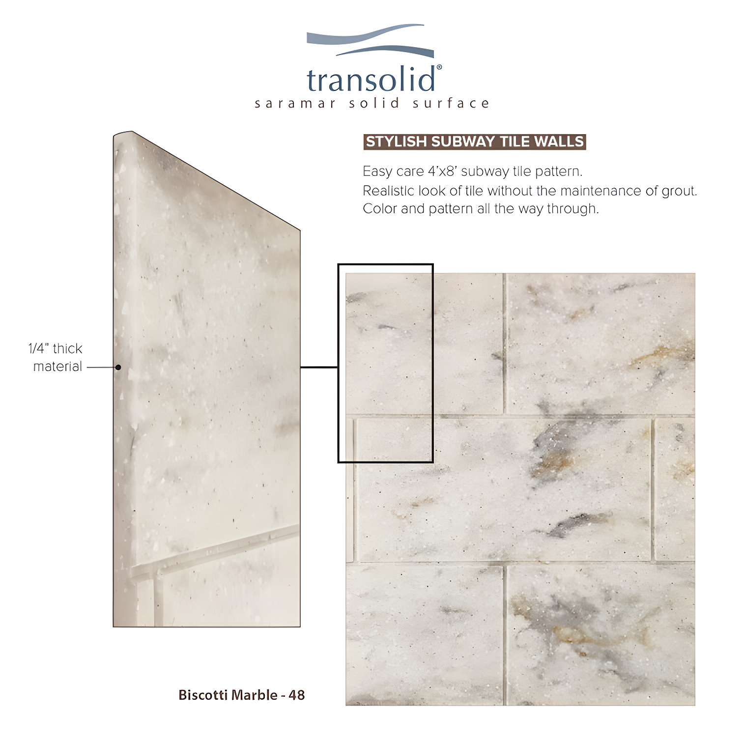 Transolid SaraMar 60'' W 36'' D 60'' H Glue Up Solid Surface Wall