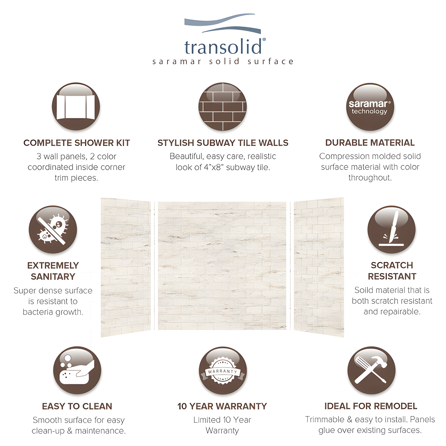 Transolid SaraMar 60'' W 36'' D 60'' H Glue Up Solid Surface Wall