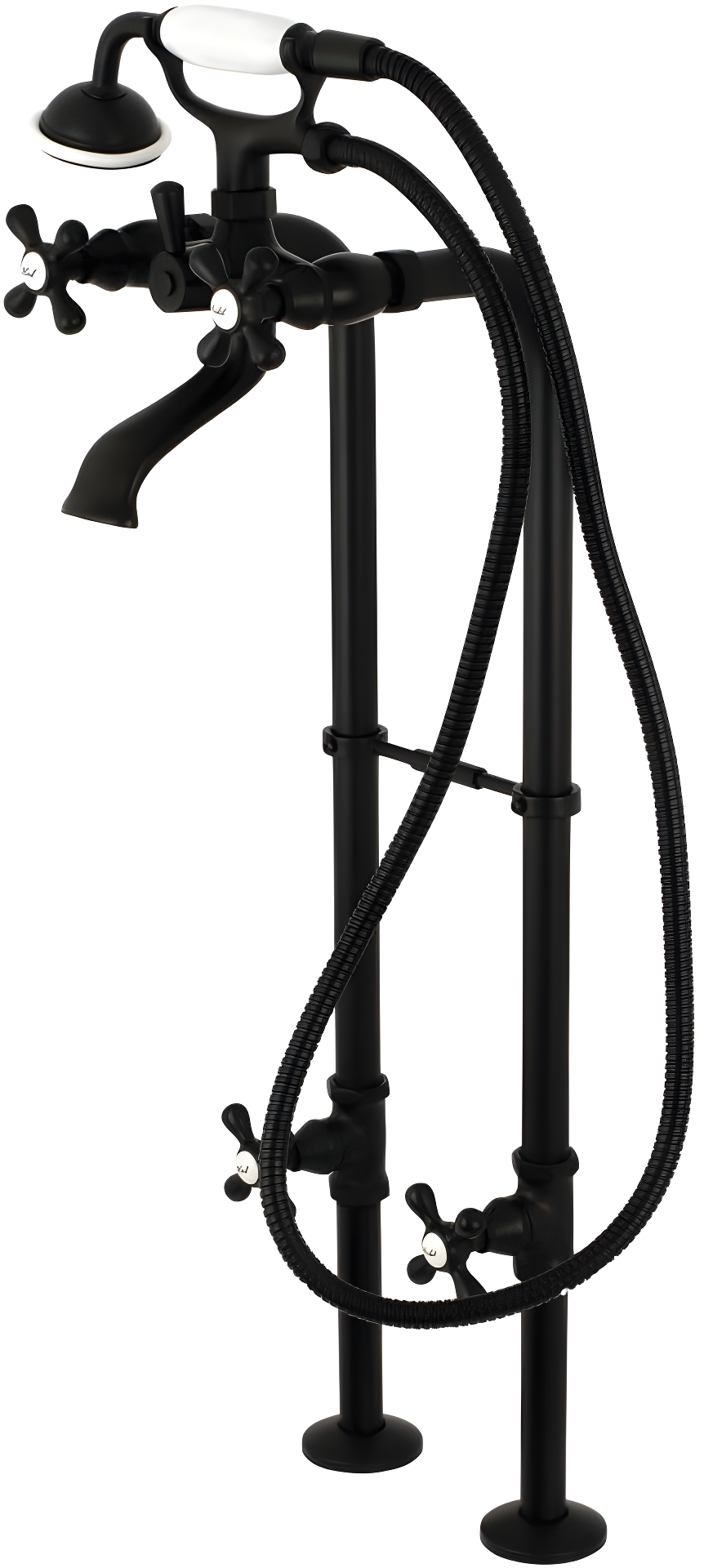 Kingston Brass Kingston Three-Handle 2-Hole Freestanding Tub Faucet with Supply Line and Stop Valve