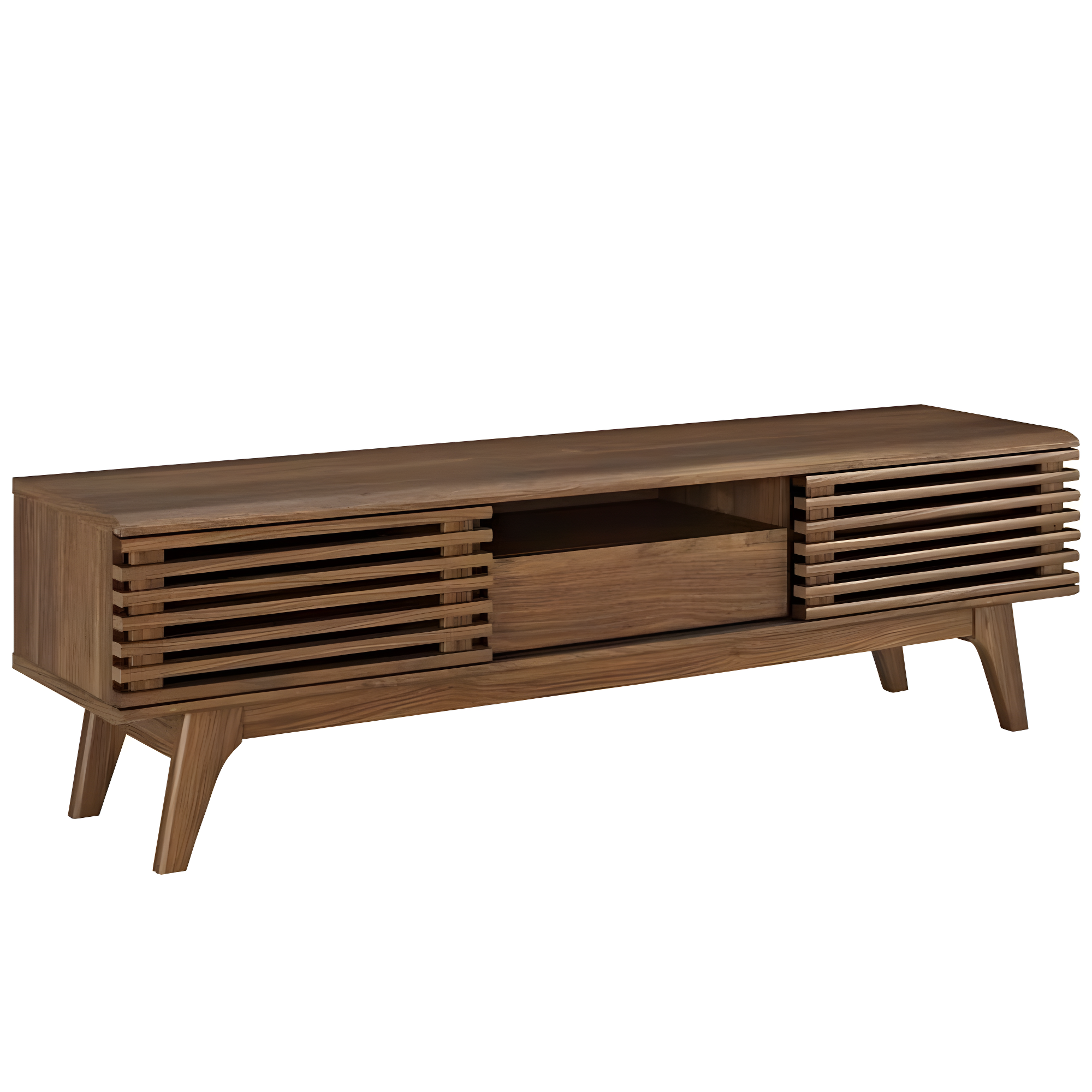Render TV Stand for TVs up to 59" Walnut - Modway: Mid-Century Media Storage, Sliding Doors