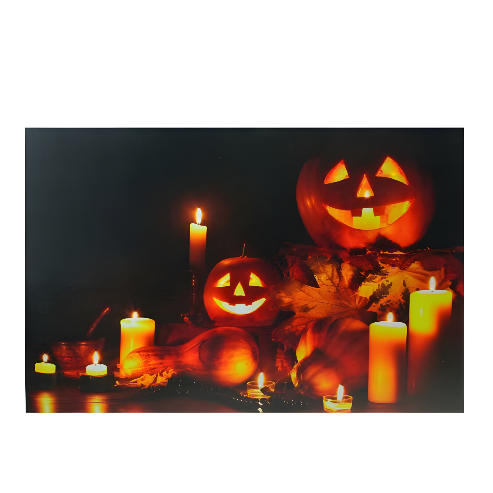 Northlight Seasonal LED Lighted Jack-O-Lanterns and Leaves Halloween Canvas Wall Art 15.75" x 23.5"