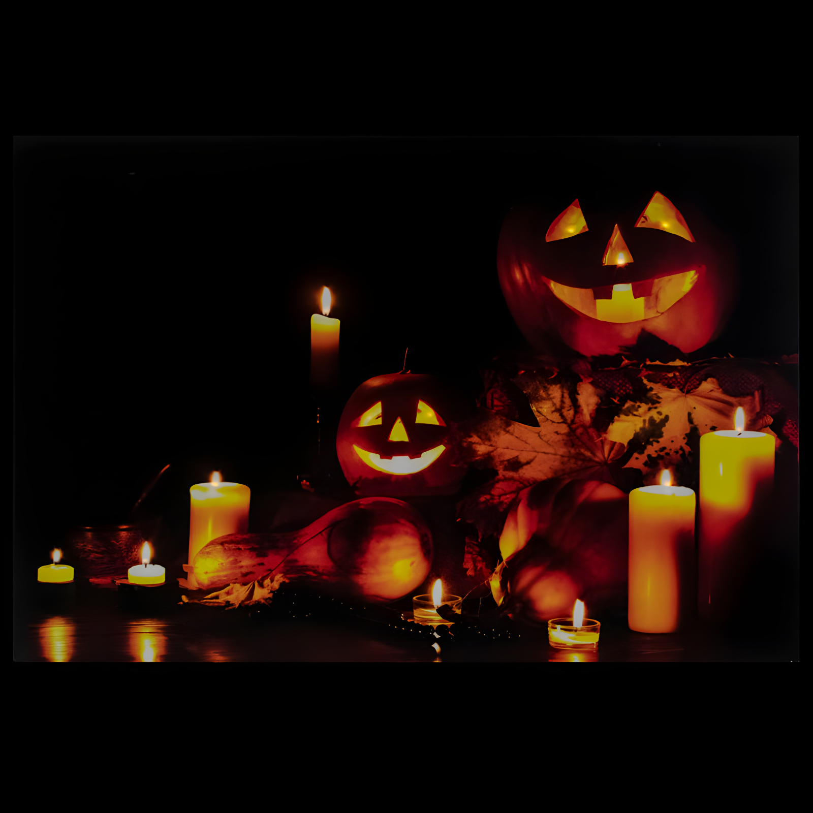 Northlight Seasonal LED Lighted Jack-O-Lanterns and Leaves Halloween Canvas Wall Art 15.75" x 23.5"