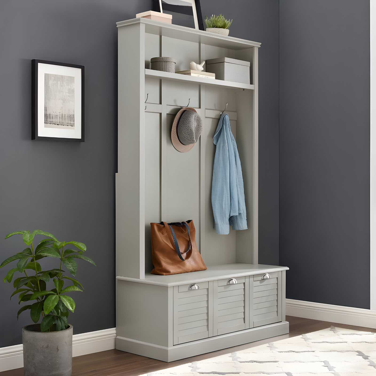 Ellison Hall Tree Gray - Crosley: Bench with Storage, Coat Hooks, Shoe Organizer