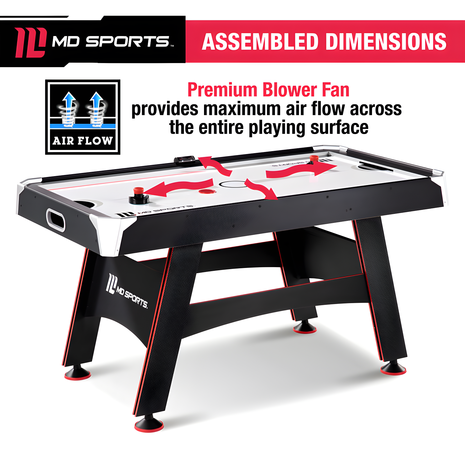 MD Sports 60" 2 -Player Air Hockey Table with Digital Scoreboard and Lights