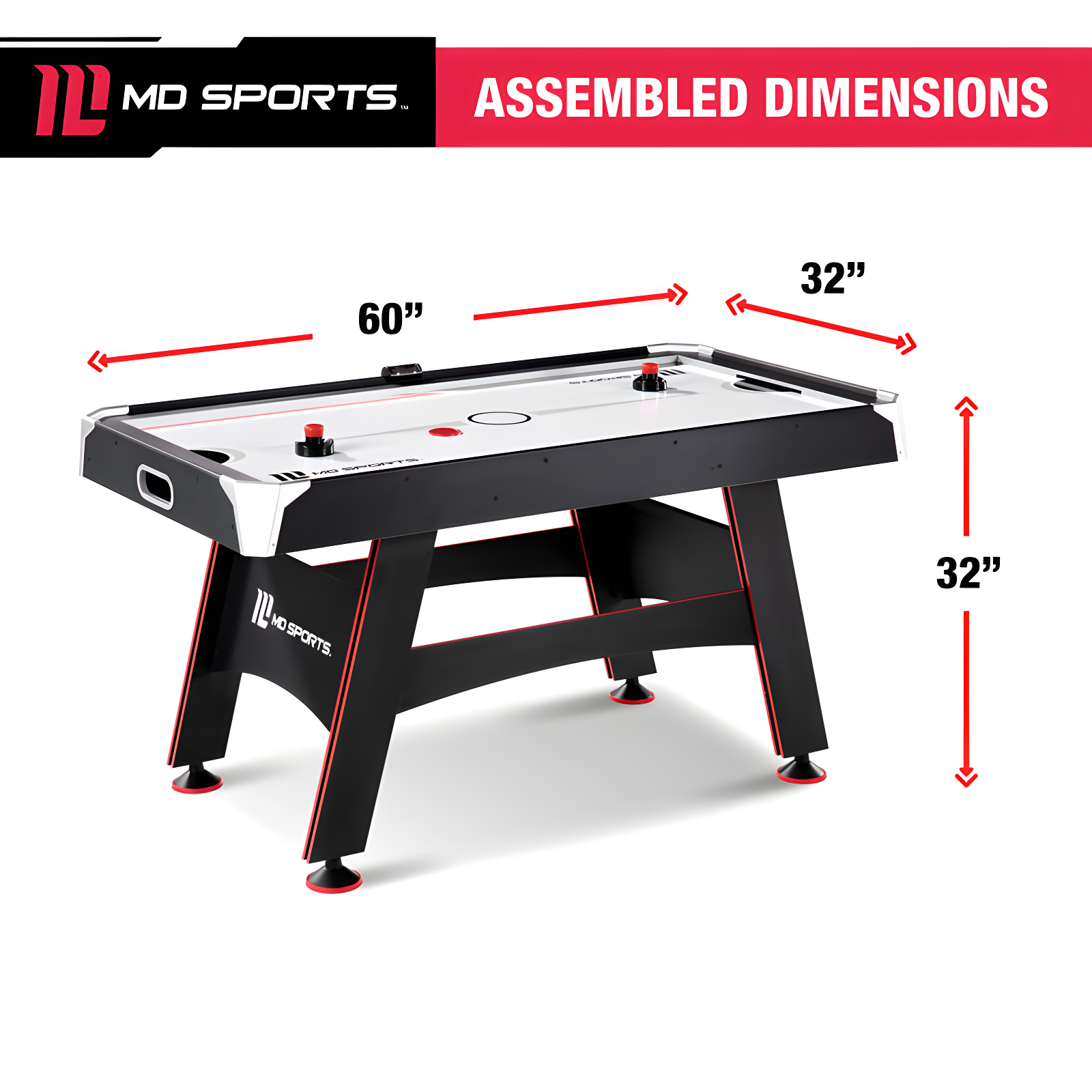 MD Sports 60" 2 -Player Air Hockey Table with Digital Scoreboard and Lights