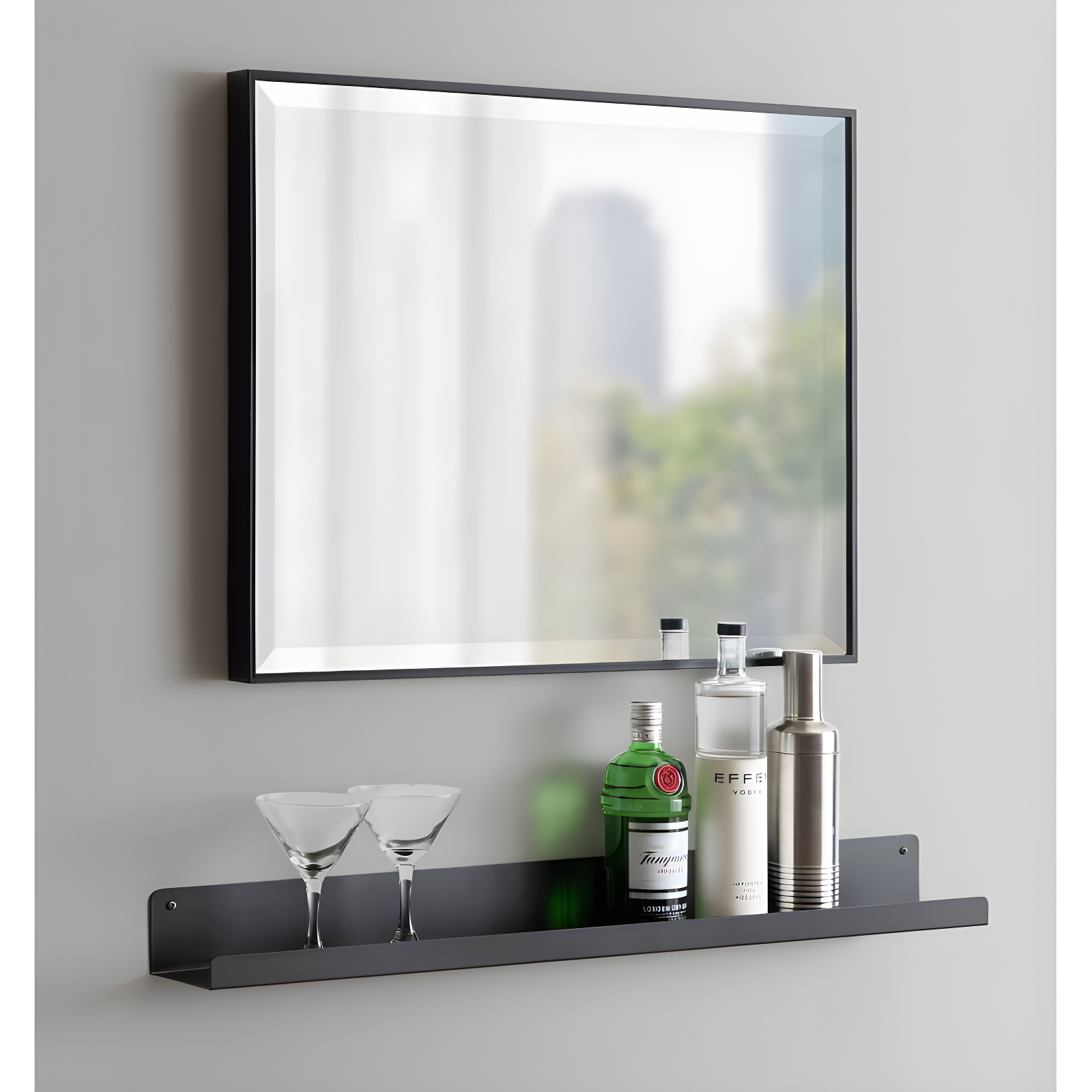 22.7" x 28.7" Rhodes Rectangle Wall Mirror Black - Kate & Laurel: Modern Beveled, No Assembly Required