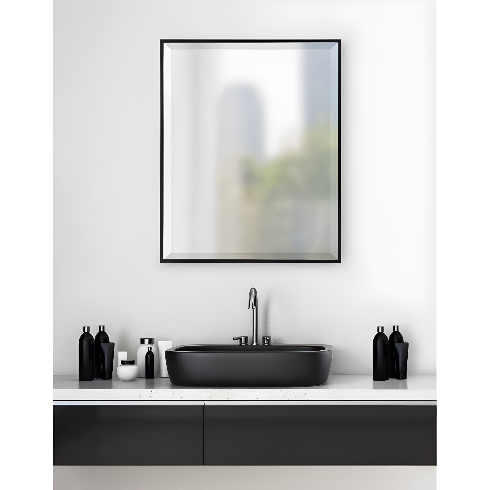 22.7" x 28.7" Rhodes Rectangle Wall Mirror Black - Kate & Laurel: Modern Beveled, No Assembly Required