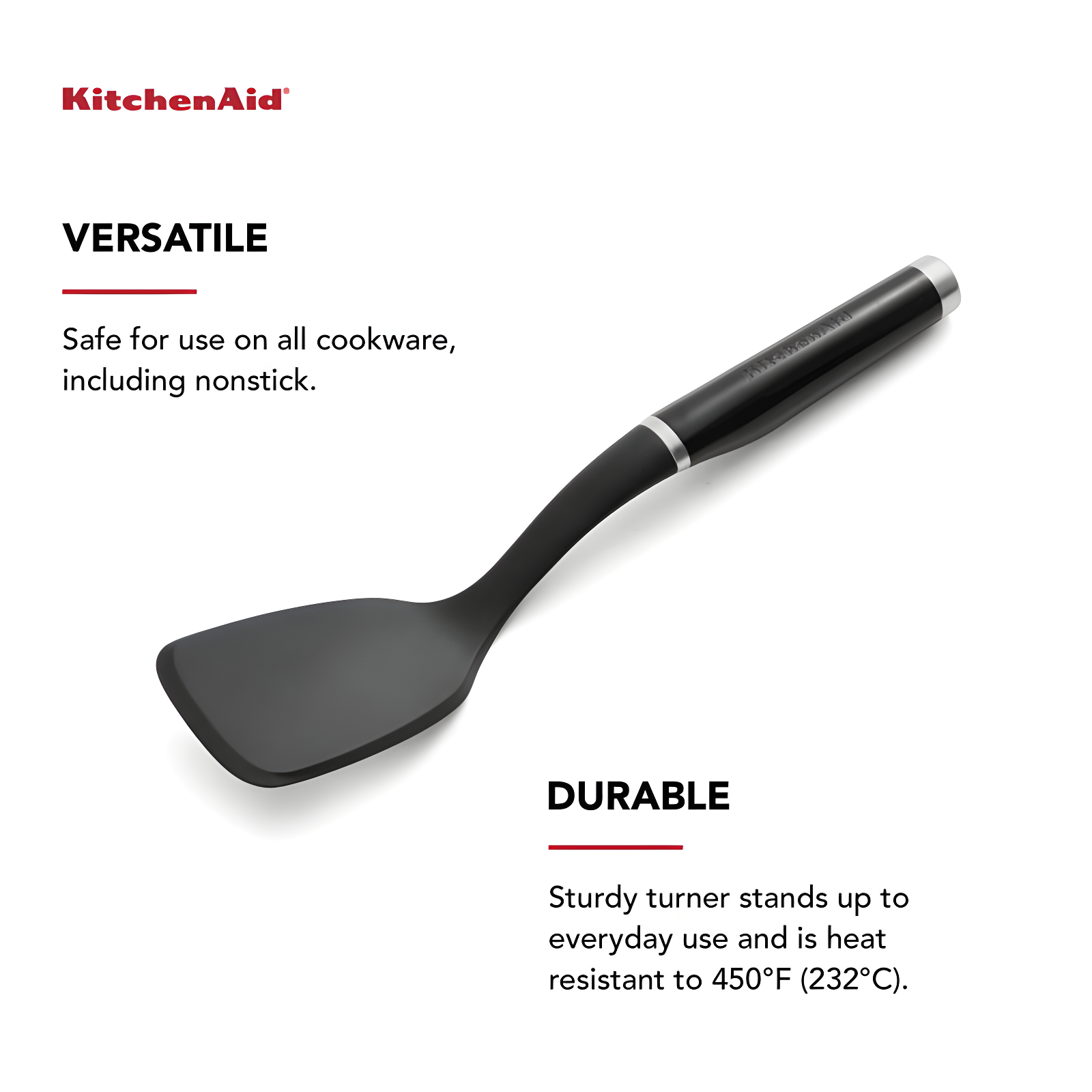 KitchenAid® Kitchenaid Classic Solid Turner, Black, 13.5X 3.3 Inch