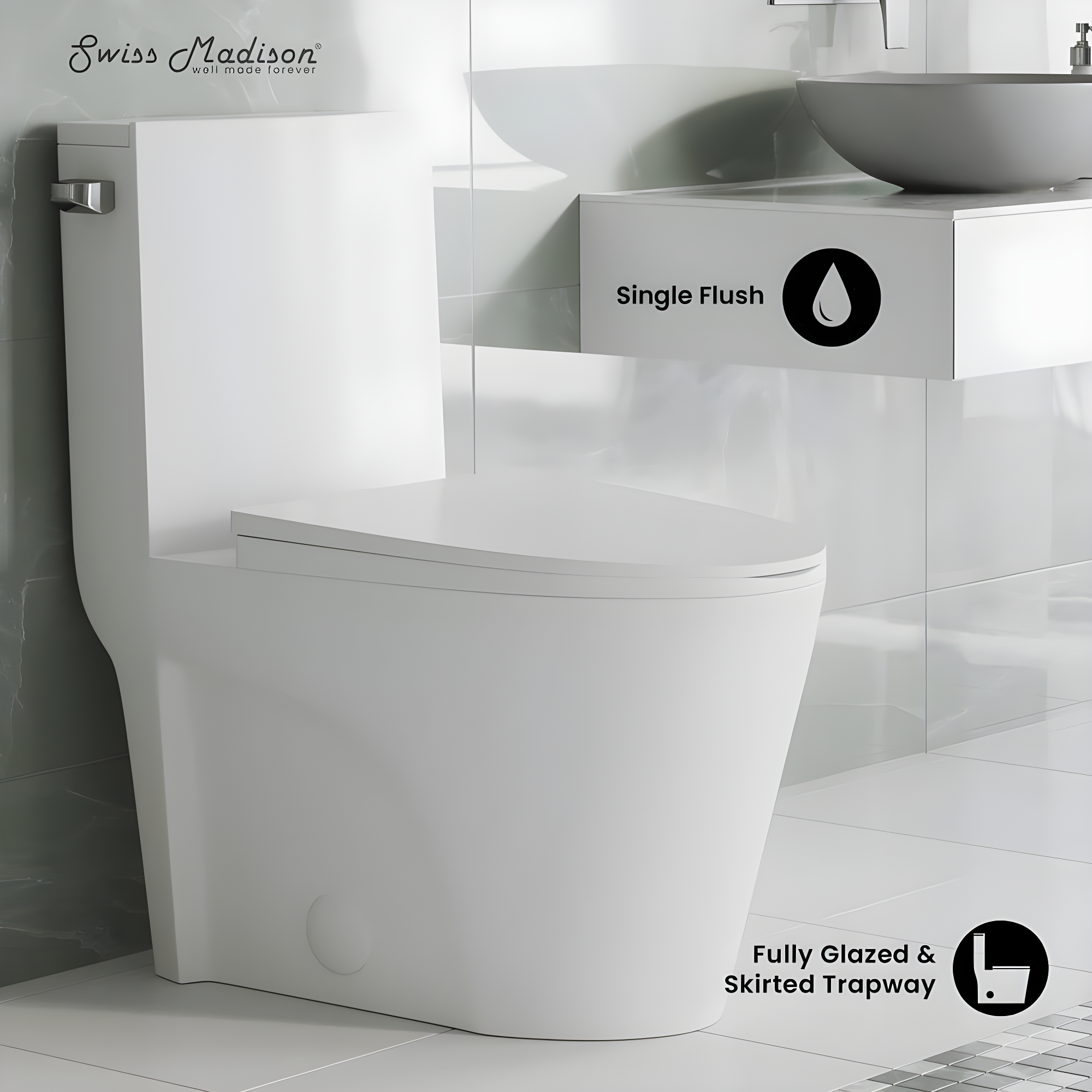 St. Tropez One Piece Elongated Toilet Dual Vortex Flush 1.6 GPF