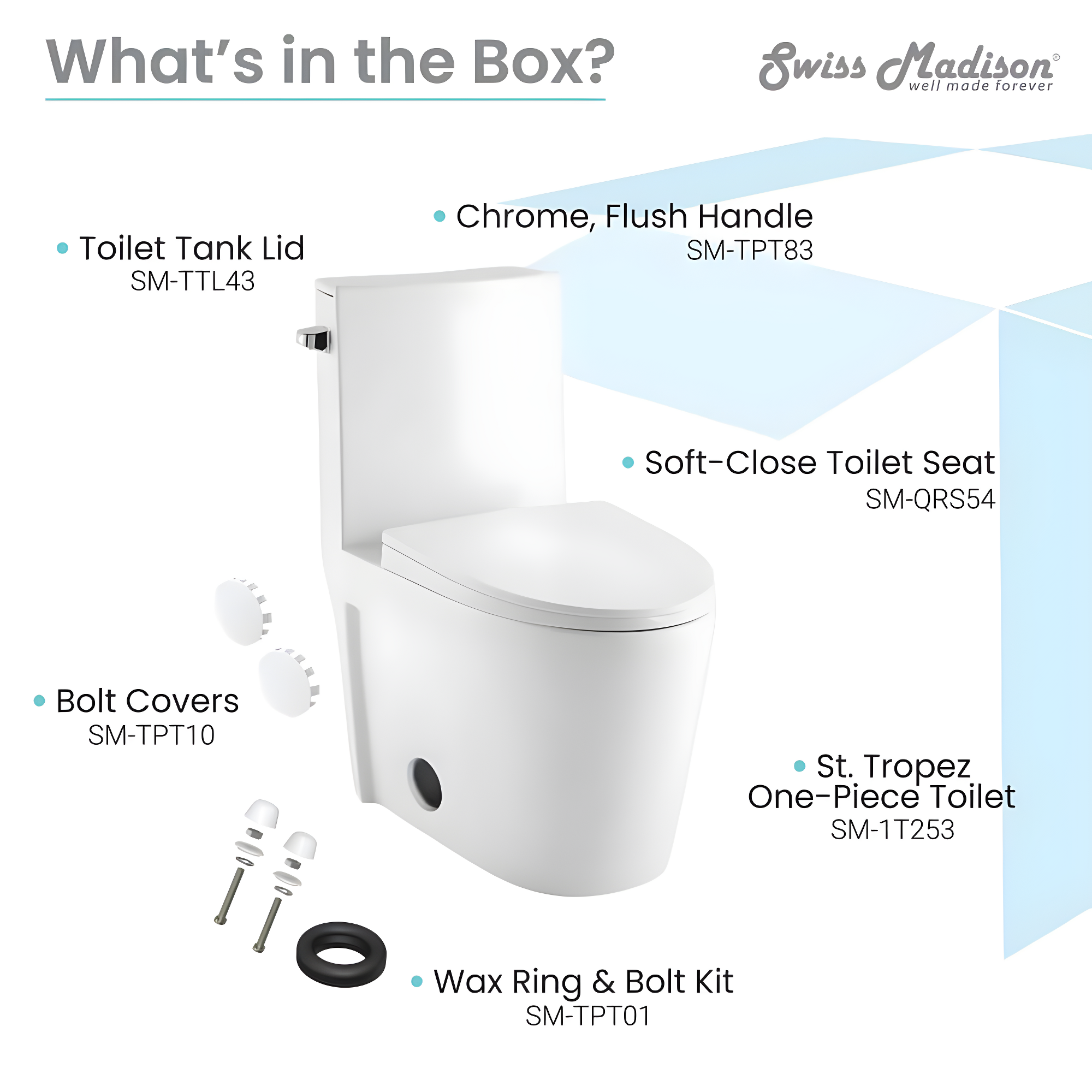 St. Tropez One Piece Elongated Toilet Dual Vortex Flush 1.6 GPF
