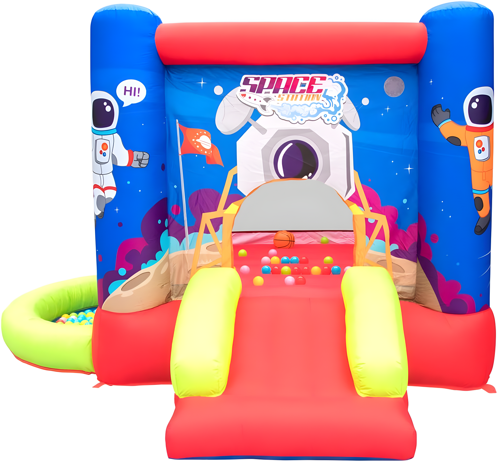 Inflatable Bounce House with Slide, Jumping Castle with Blower for Kids Play House with Wave Pool