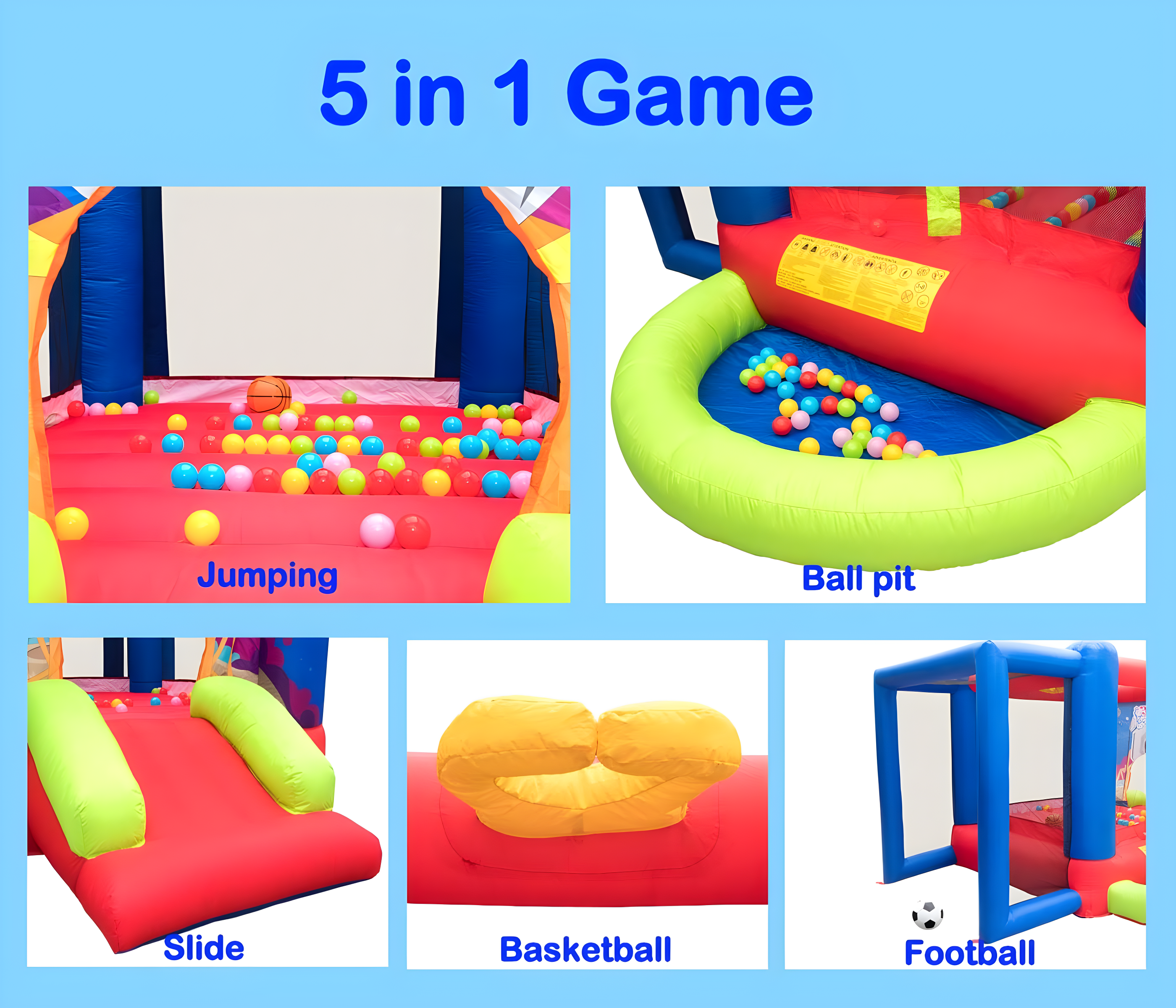 Inflatable Bounce House with Slide, Jumping Castle with Blower for Kids Play House with Wave Pool