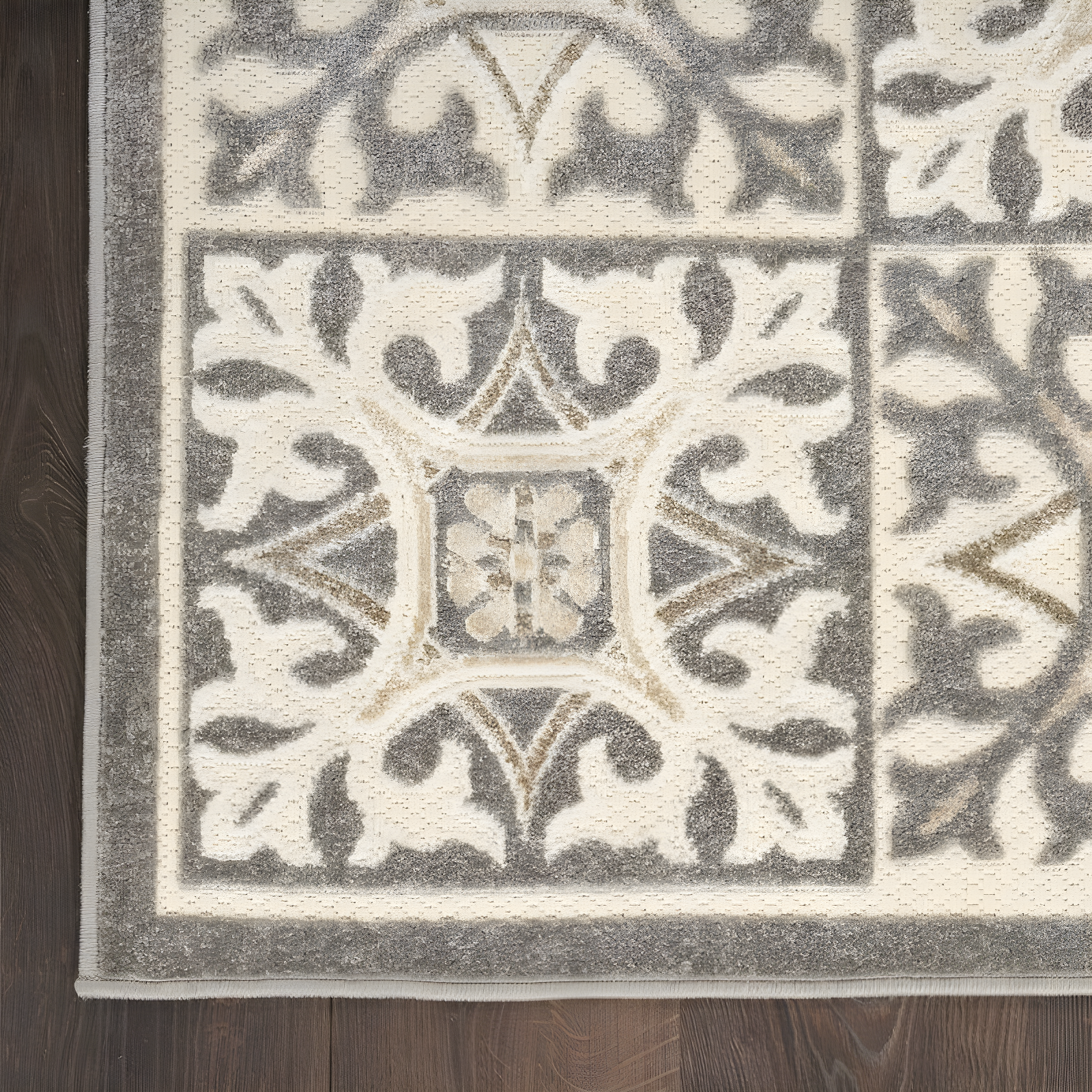 Nourison Aloha Modern Mosaic Flatweave High-Low Indoor Outdoor Area Rug Ivory Grey 2'8" x 4'