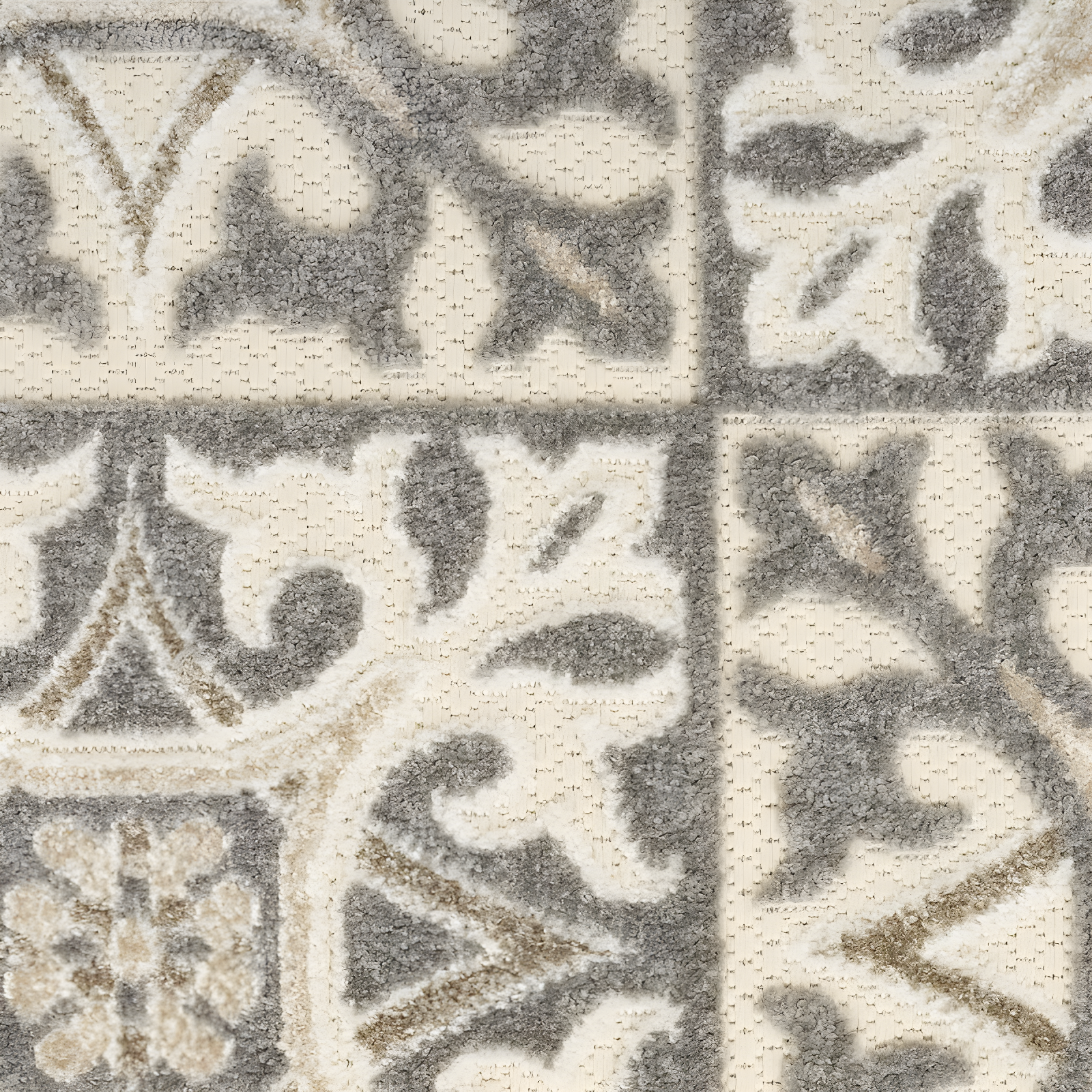 Nourison Aloha Modern Mosaic Flatweave High-Low Indoor Outdoor Area Rug Ivory Grey 2'8" x 4'