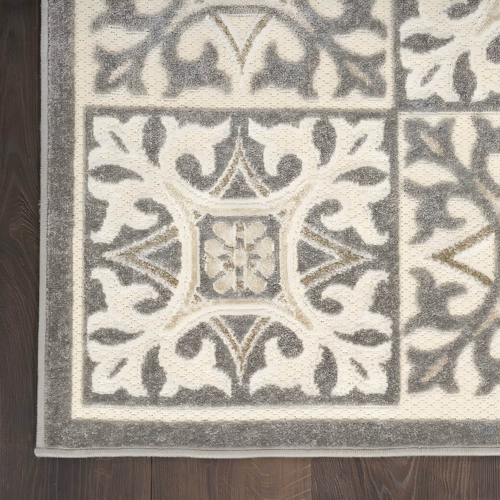 Nourison Aloha Modern Mosaic Flatweave High-Low Indoor Outdoor Area Rug Ivory Grey 2'8" x 4'