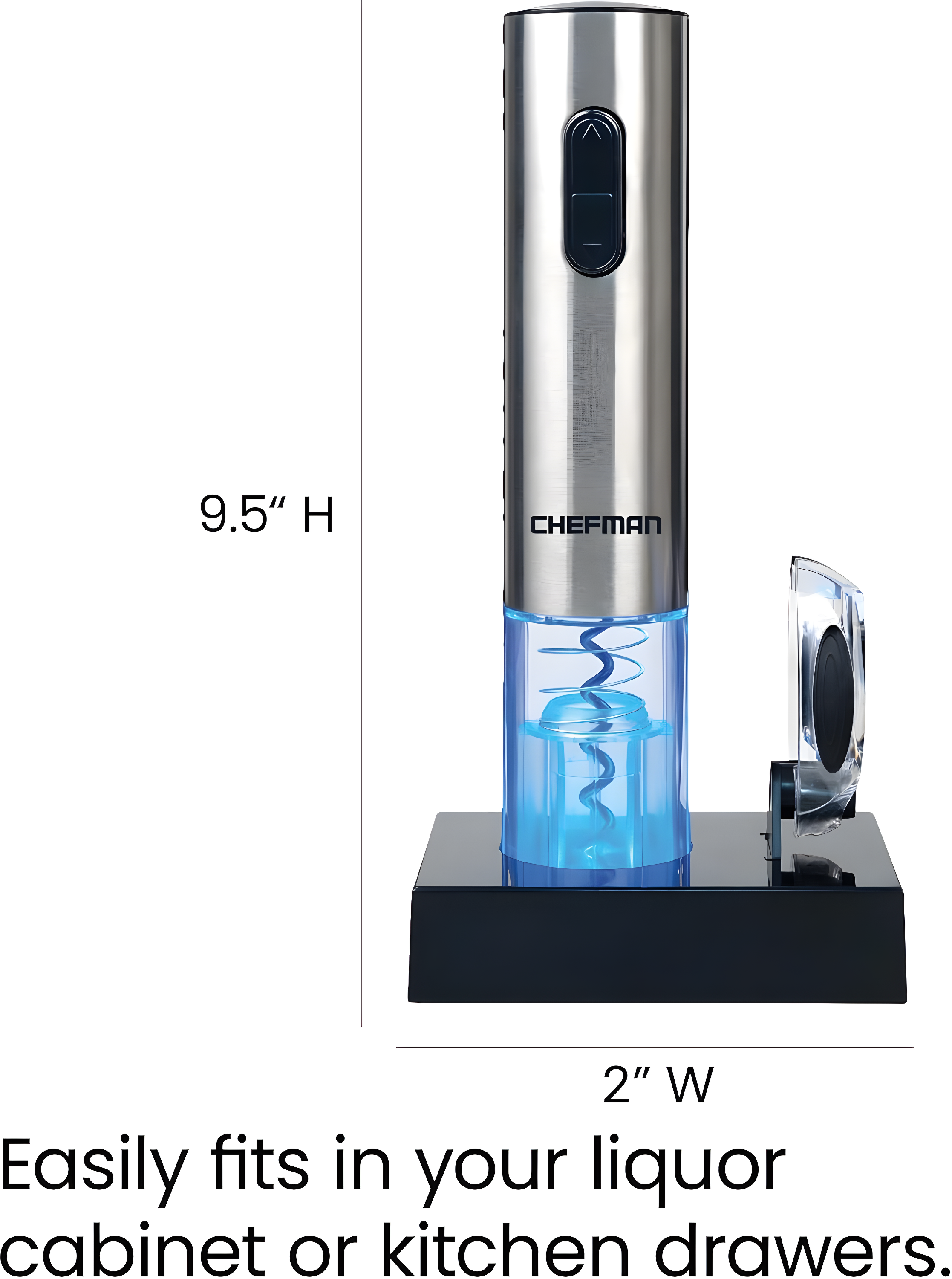 Chefman Electric Wine Opener w/ Foil Cutter, Rechargeable Battery - Stainless Steel, New