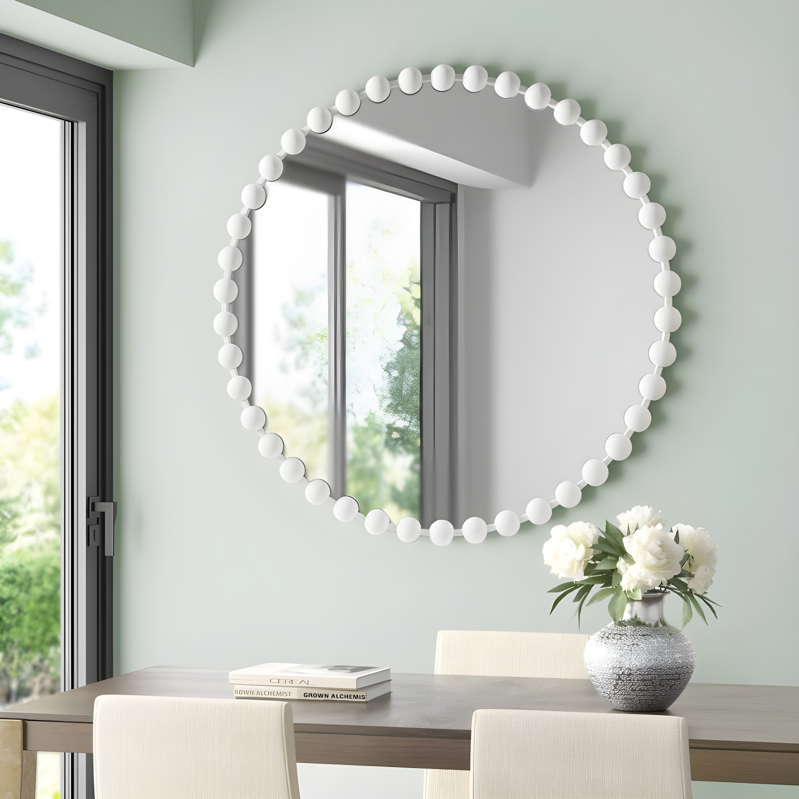 Marlowe Beaded Round Metal Wall Mirror